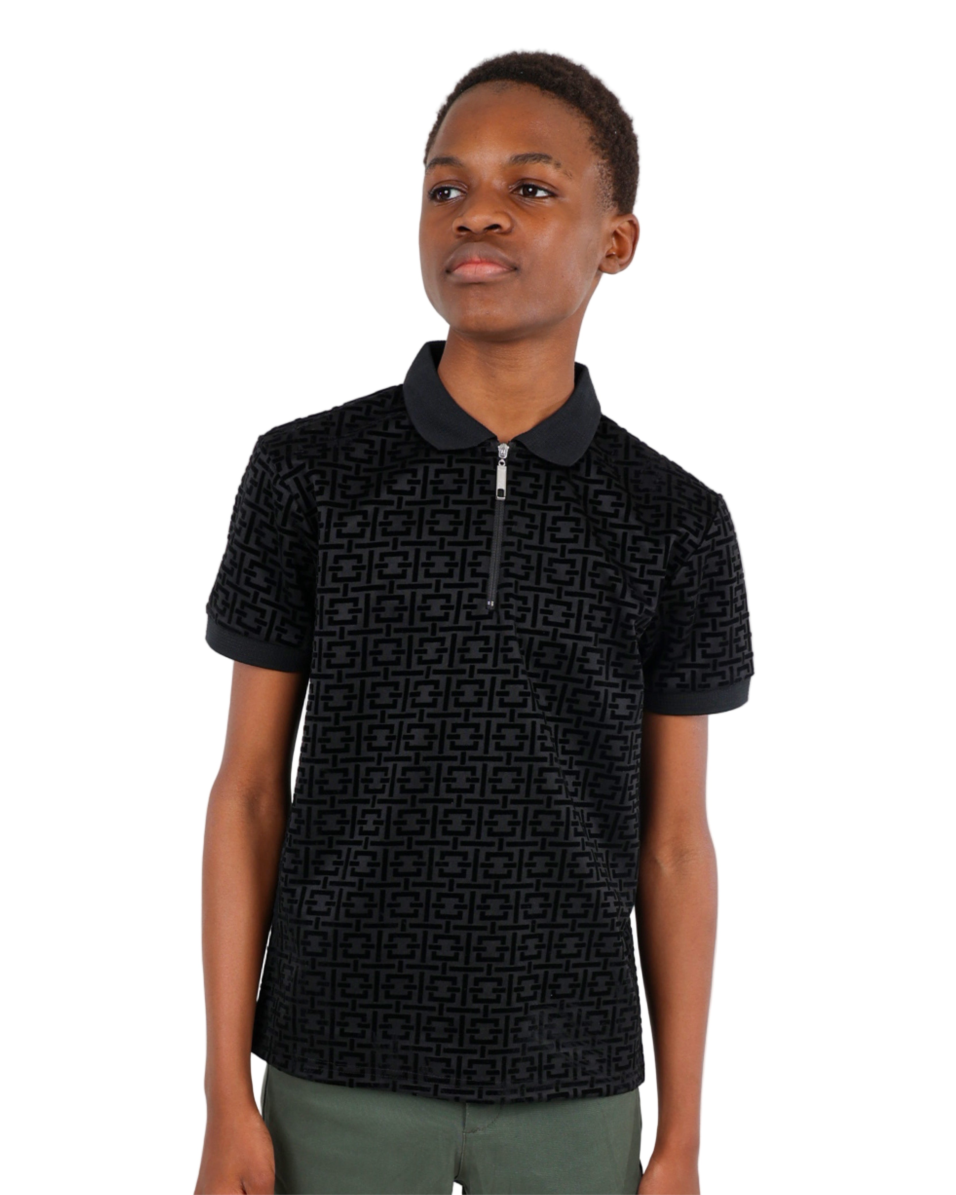 Short Sleeve Geometric Flock Print Golfer