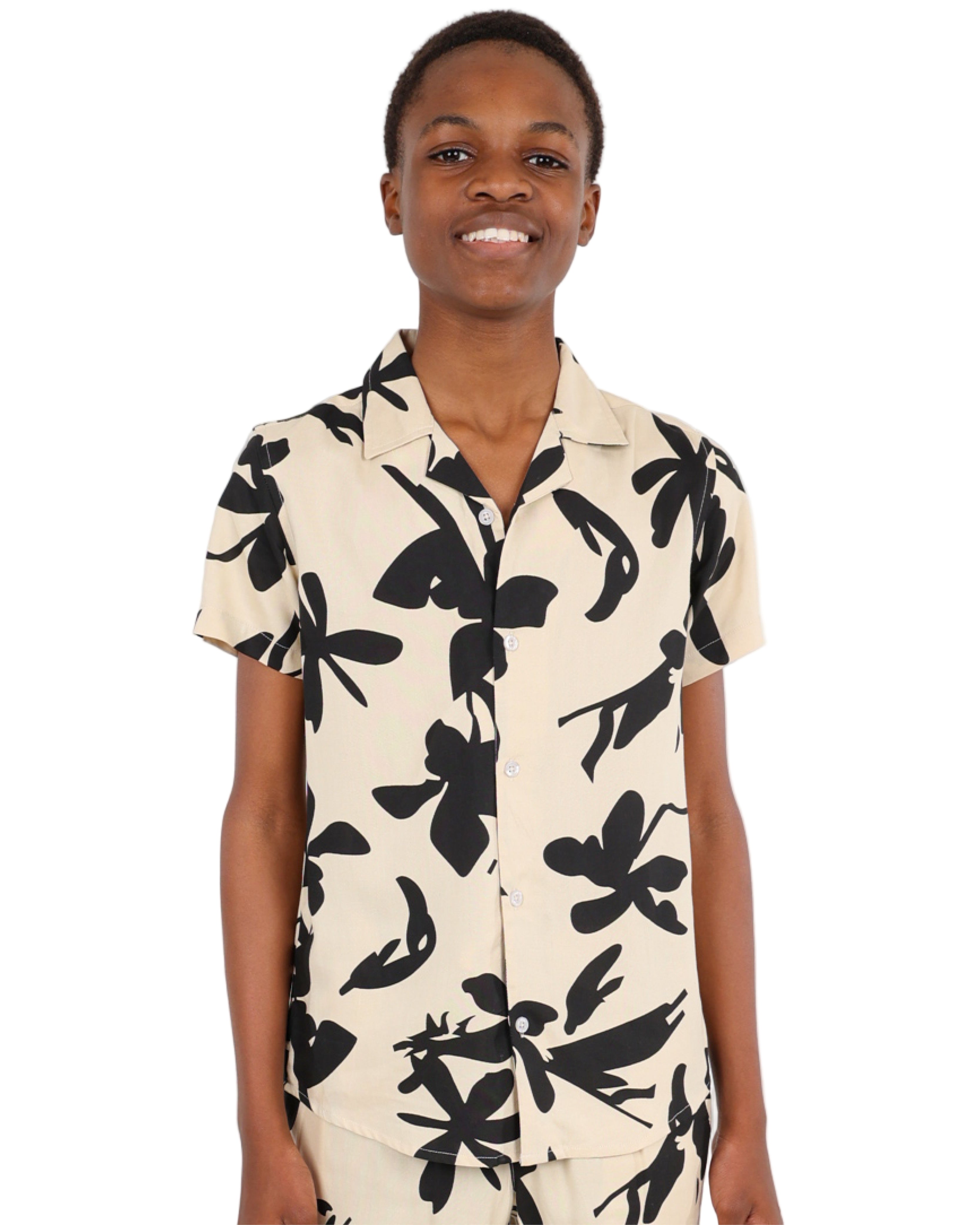 Short Sleeve Abstract Leaf Print Shirt