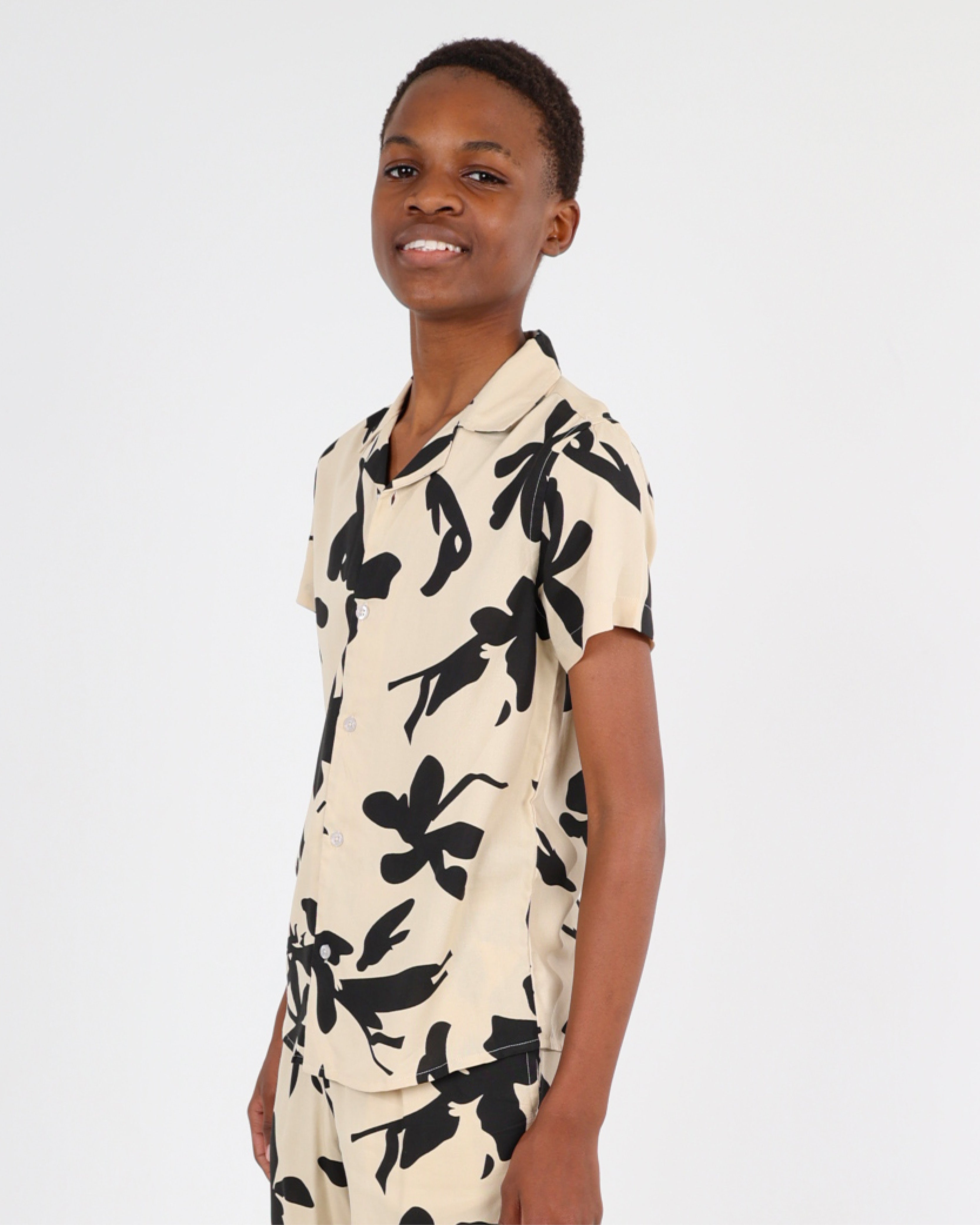 Boys Short Sleeve Abstract Leaf Print Shirt