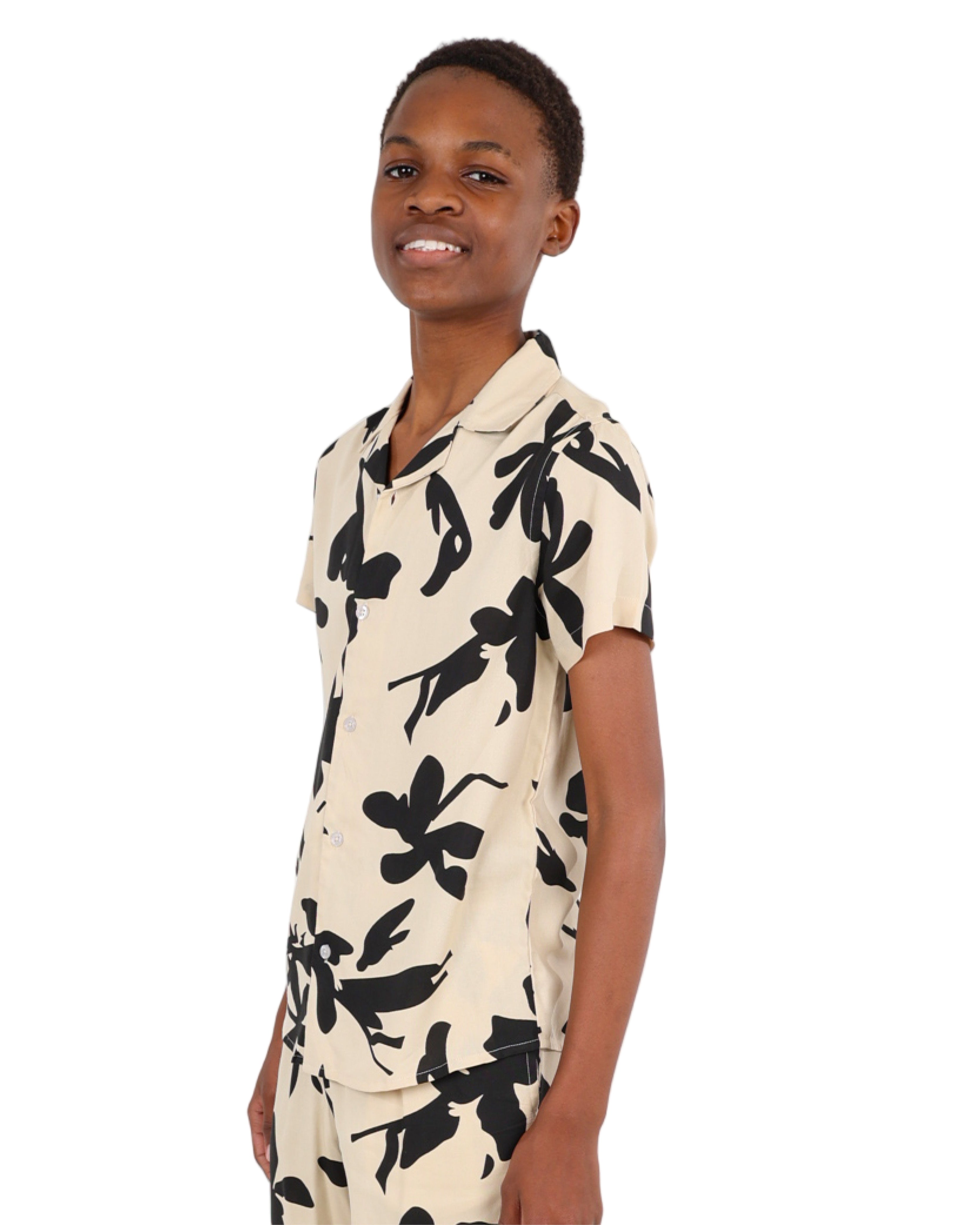 Short Sleeve Abstract Leaf Print Shirt