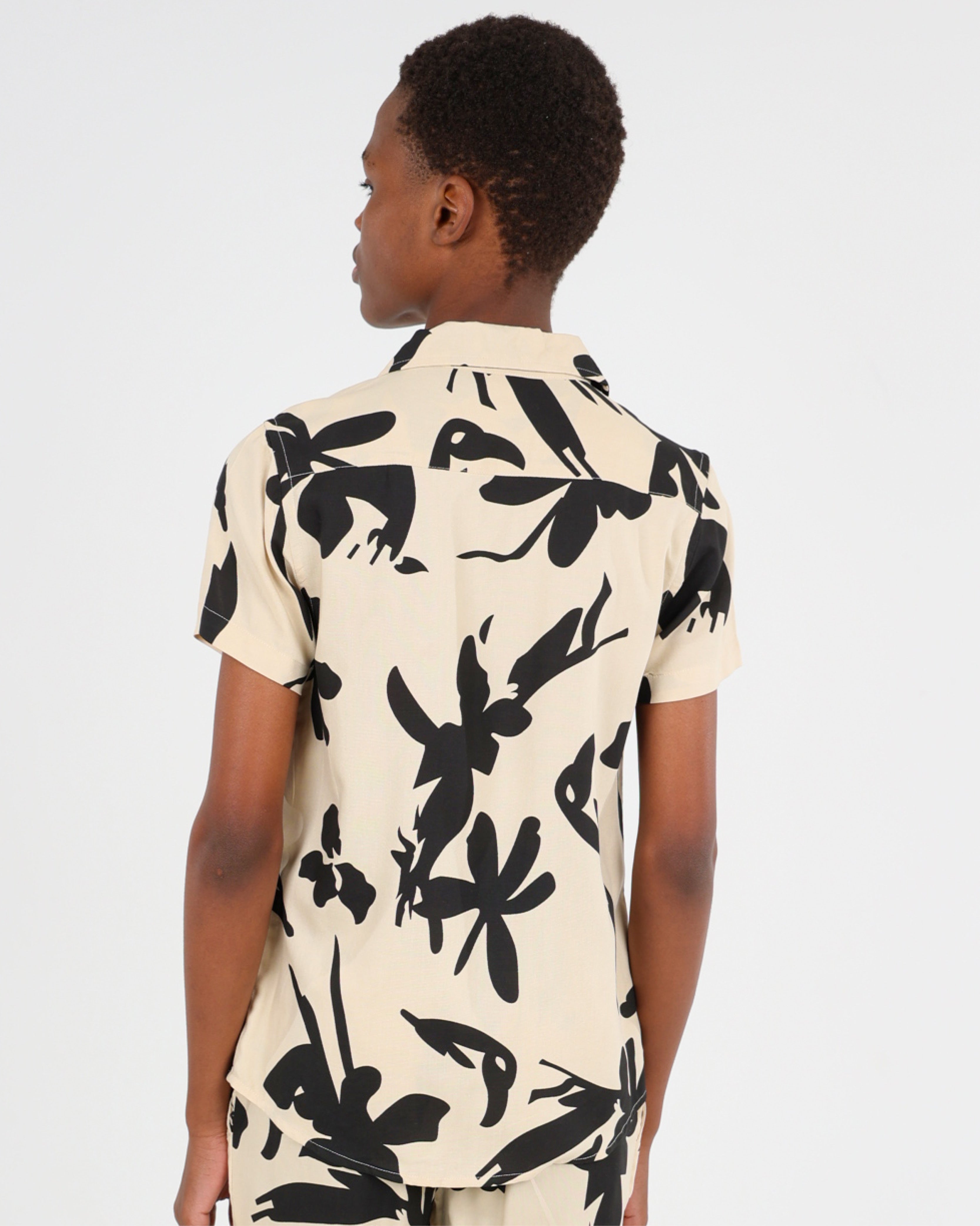 Short Sleeve Abstract Leaf Print Shirt