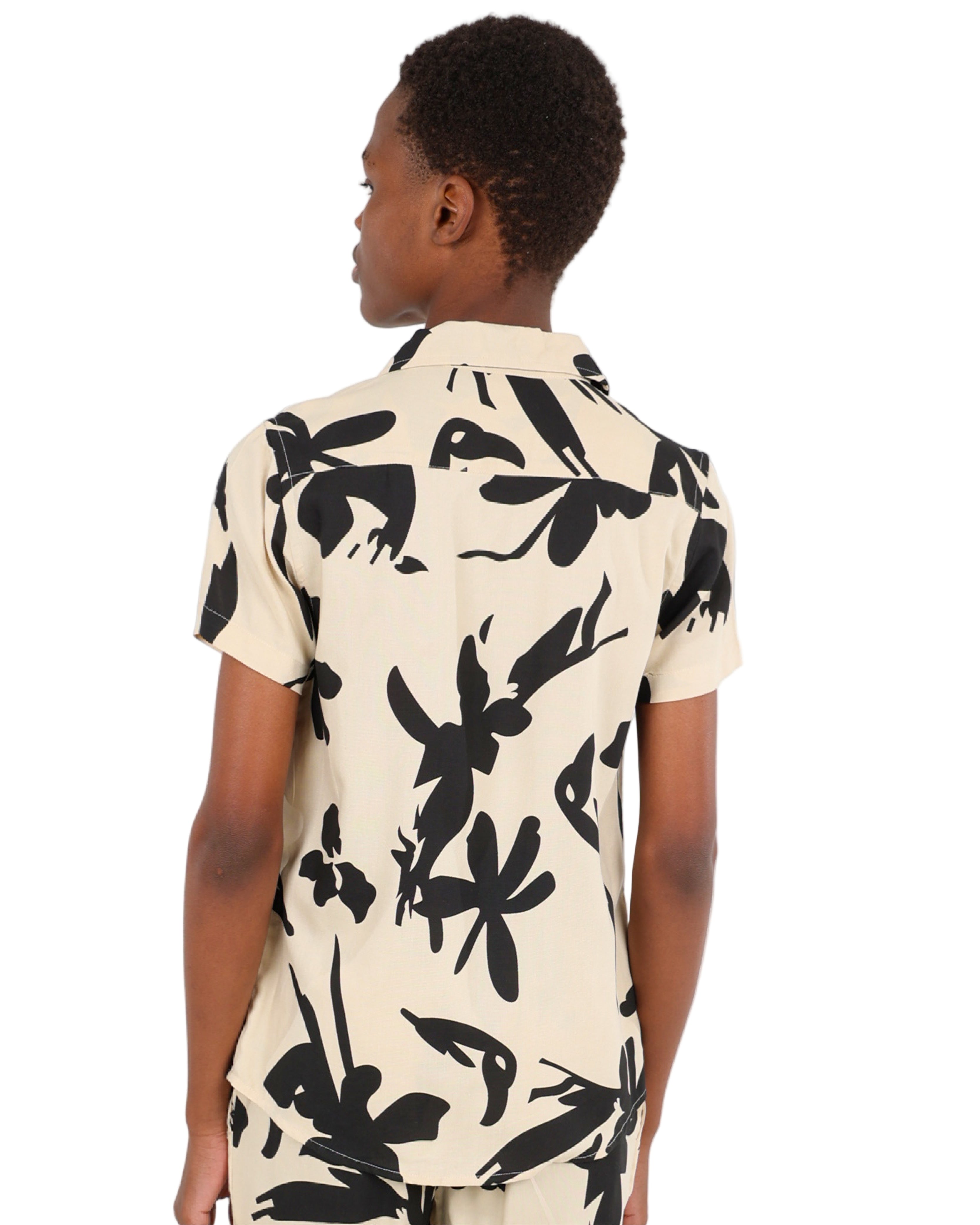 Short Sleeve Abstract Leaf Print Shirt