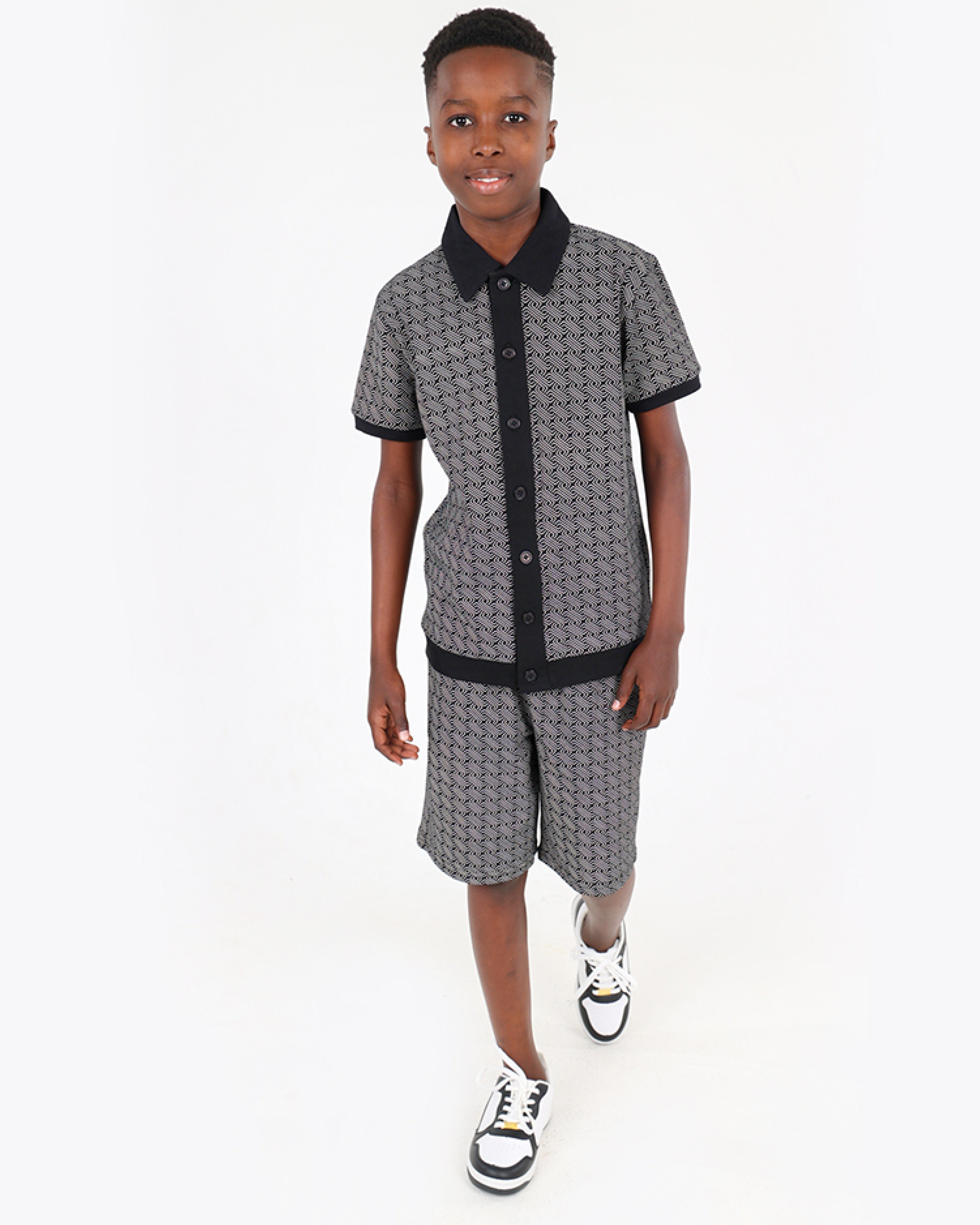 Boys Geometric Print Short Sleeve Polo Shirt