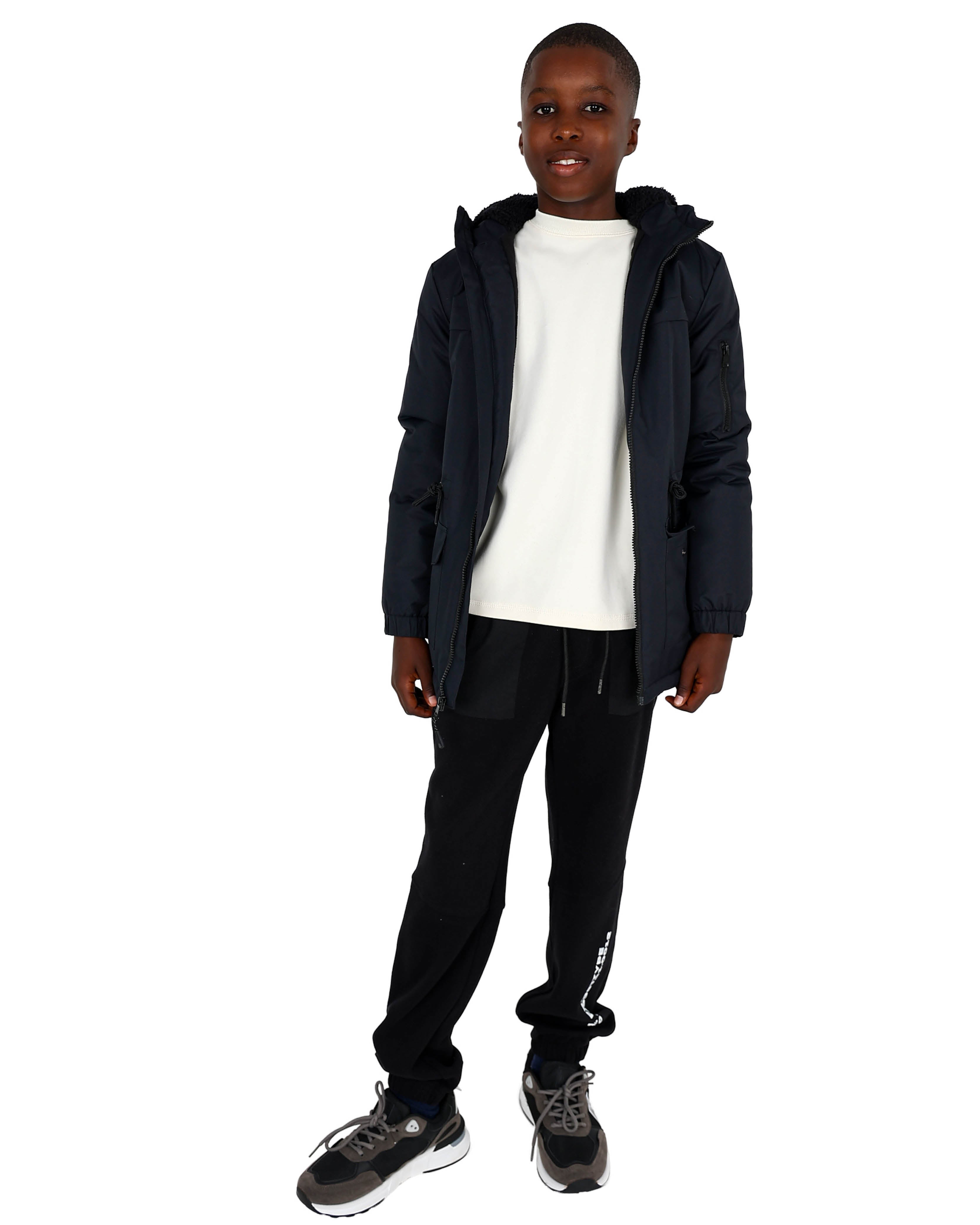 Classic Hi Low Hooded Black Parka Jacket