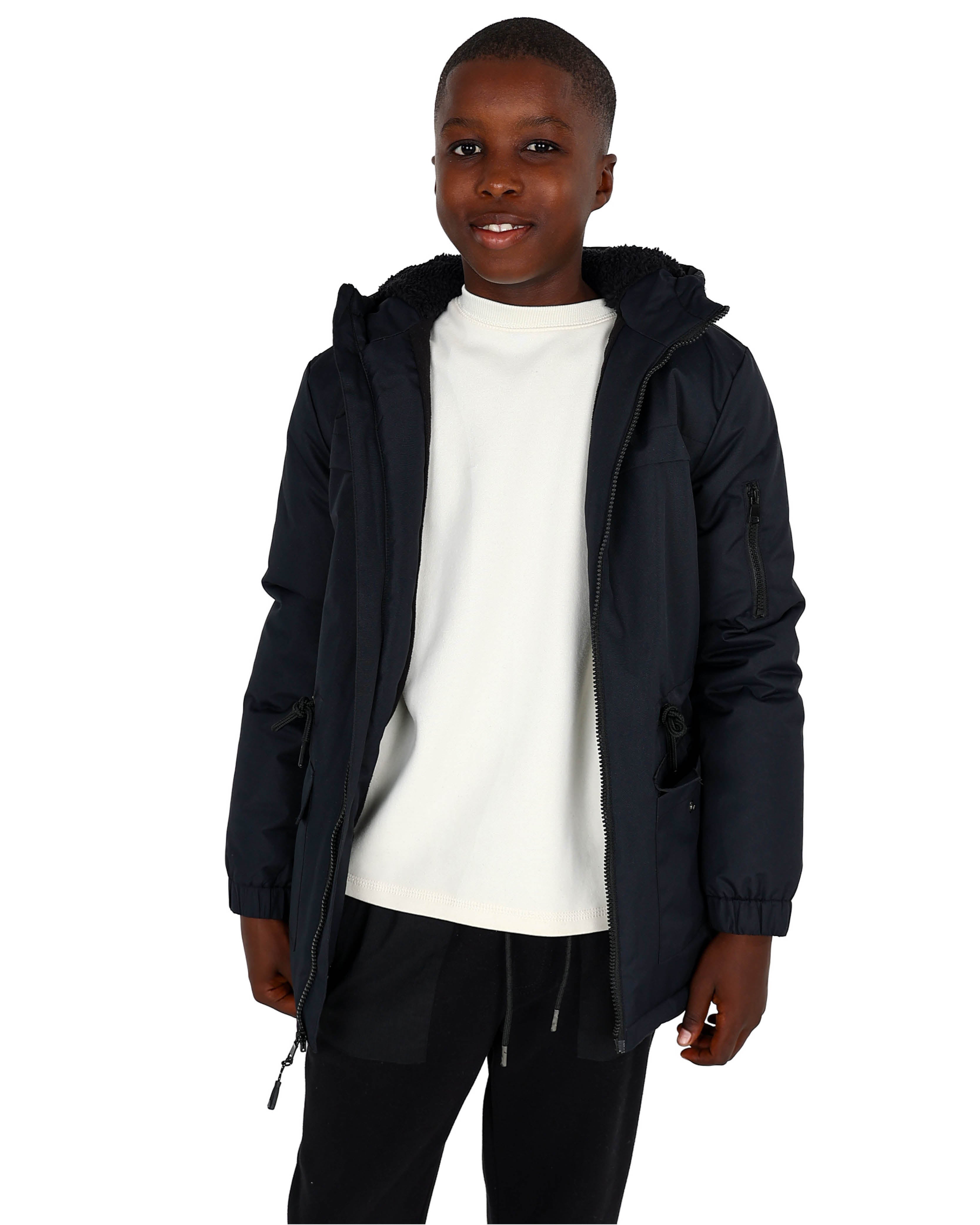 Classic Hi Low Hooded Black Parka Jacket