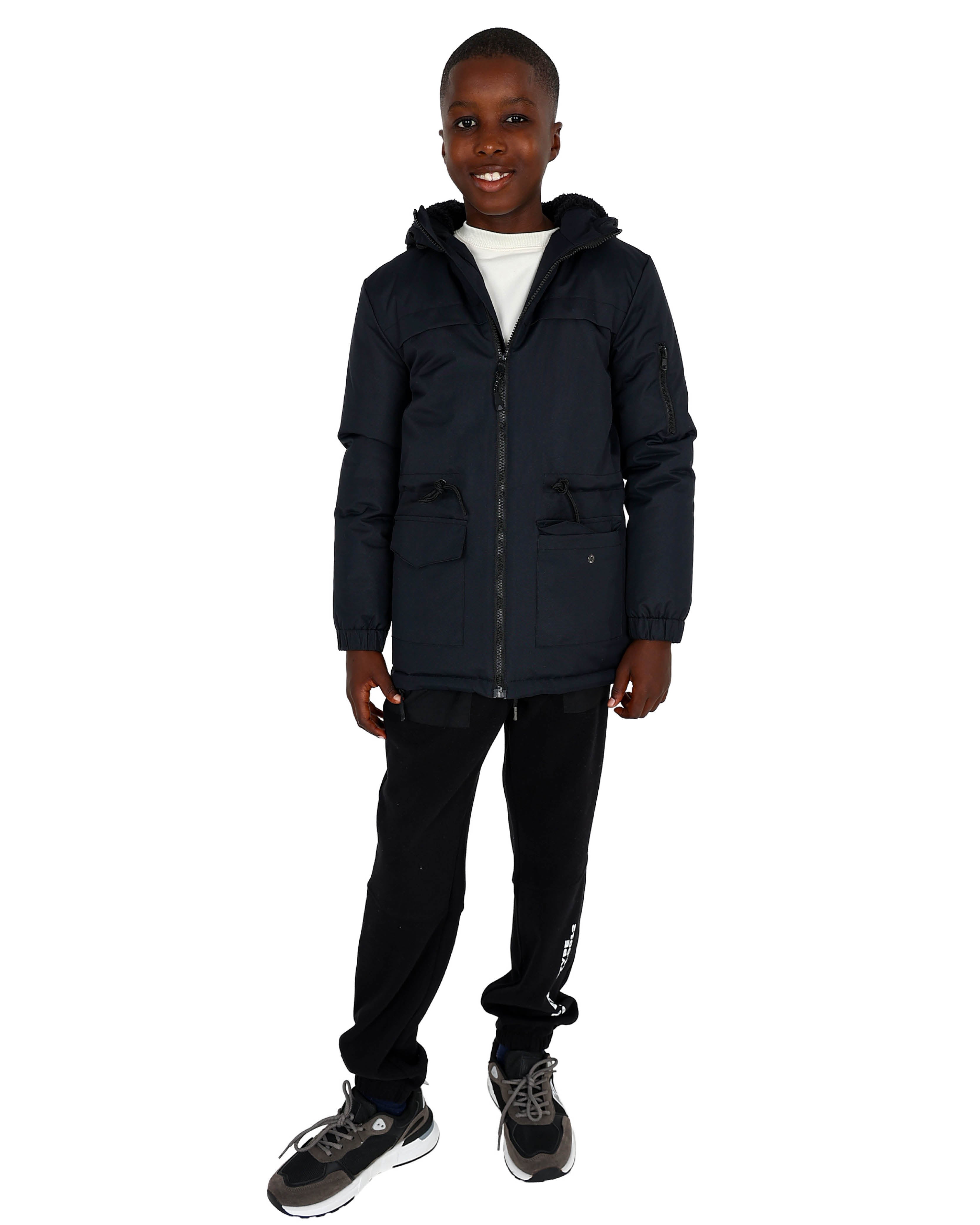 Classic Hi Low Hooded Black Parka Jacket