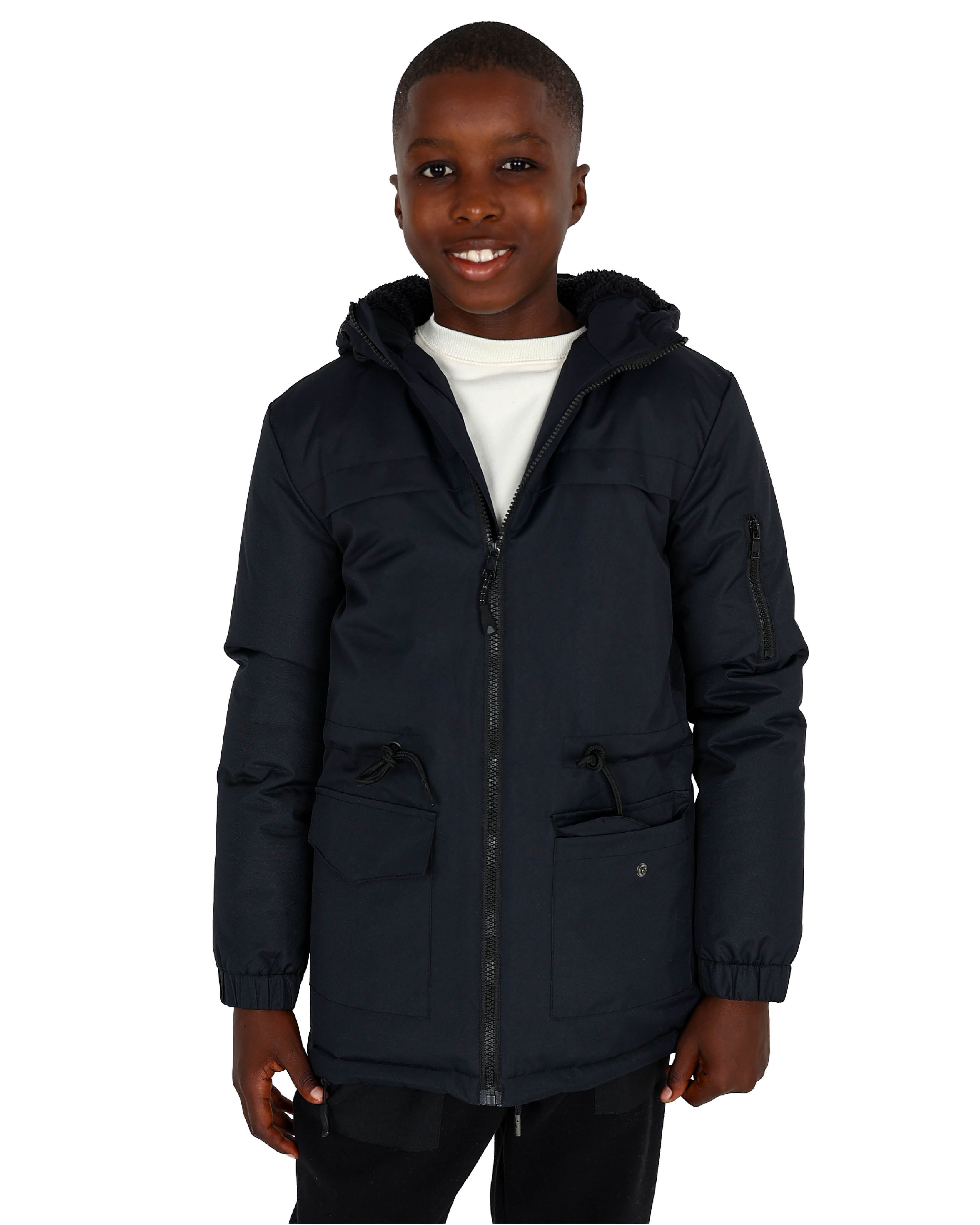 Classic Hi Low Hooded Black Parka Jacket
