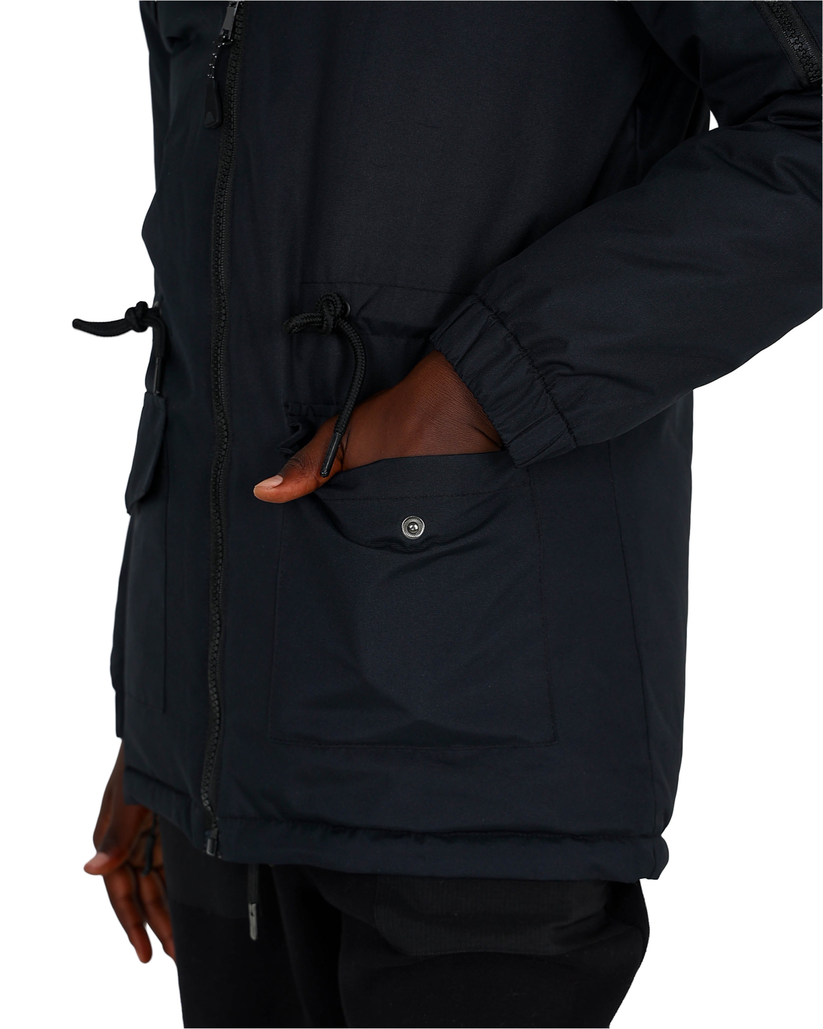 Classic Hi Low Hooded Black Parka Jacket