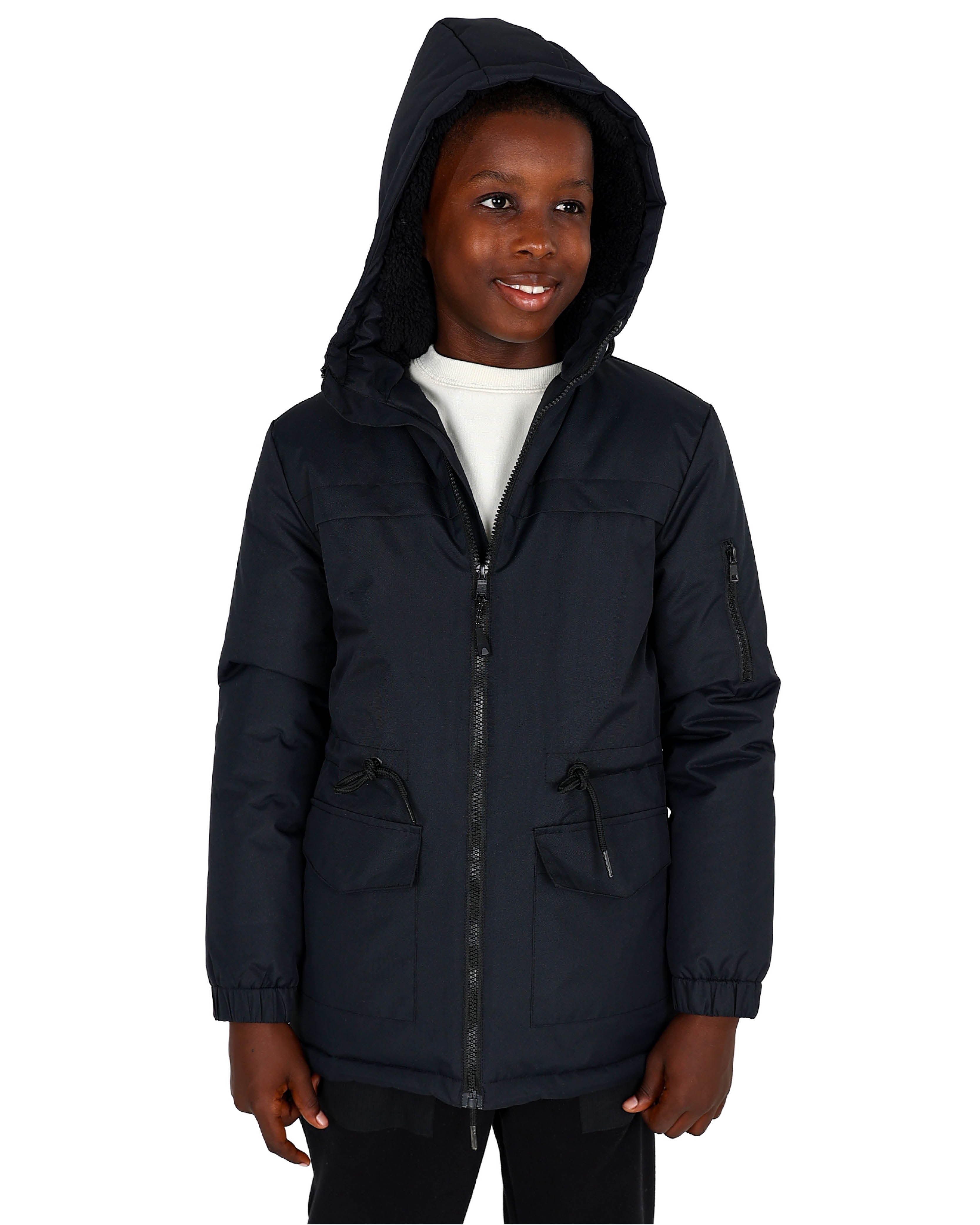 Classic Hi Low Hooded Black Parka Jacket