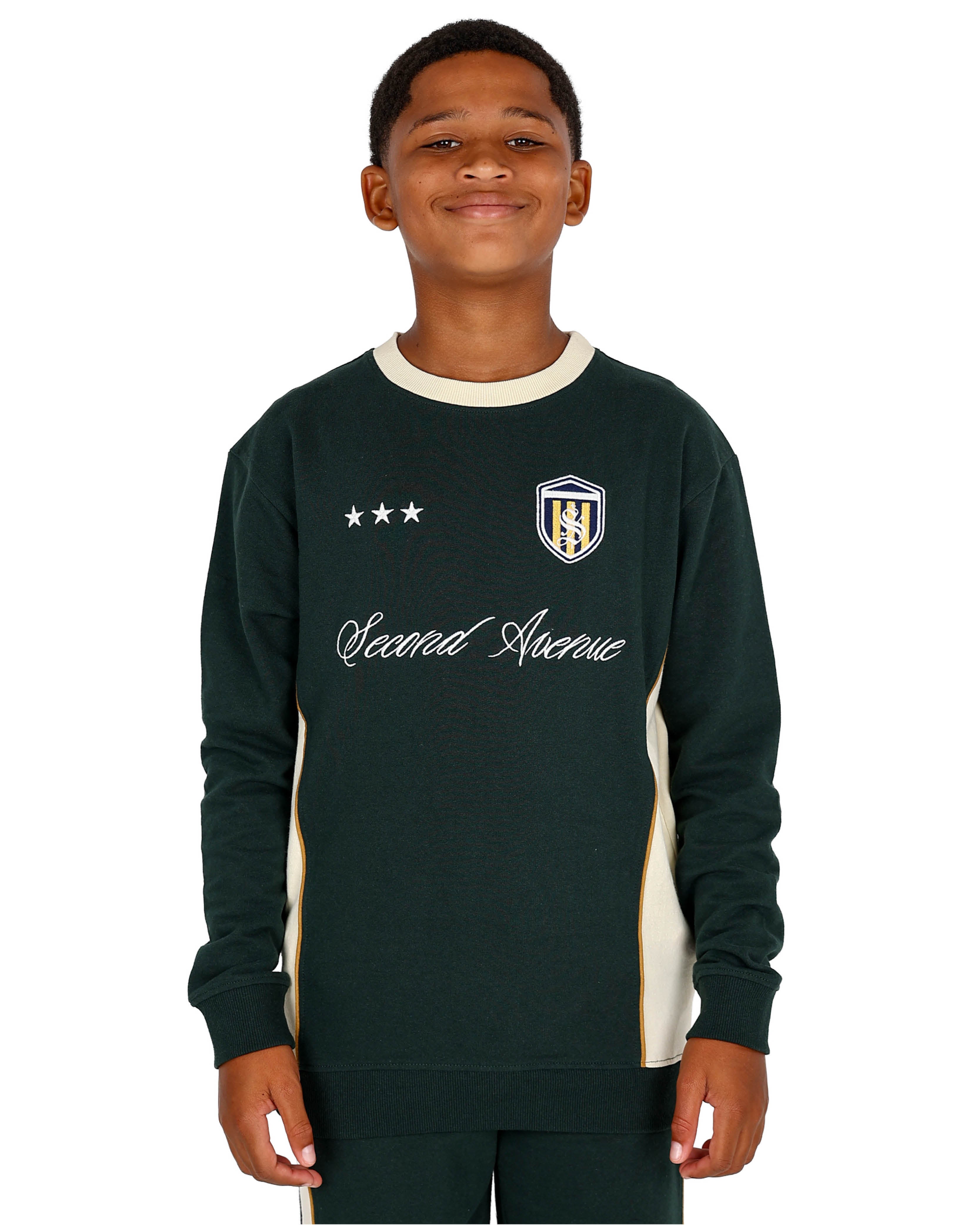 Long Sleeve Green Colour Block Sweatshirt