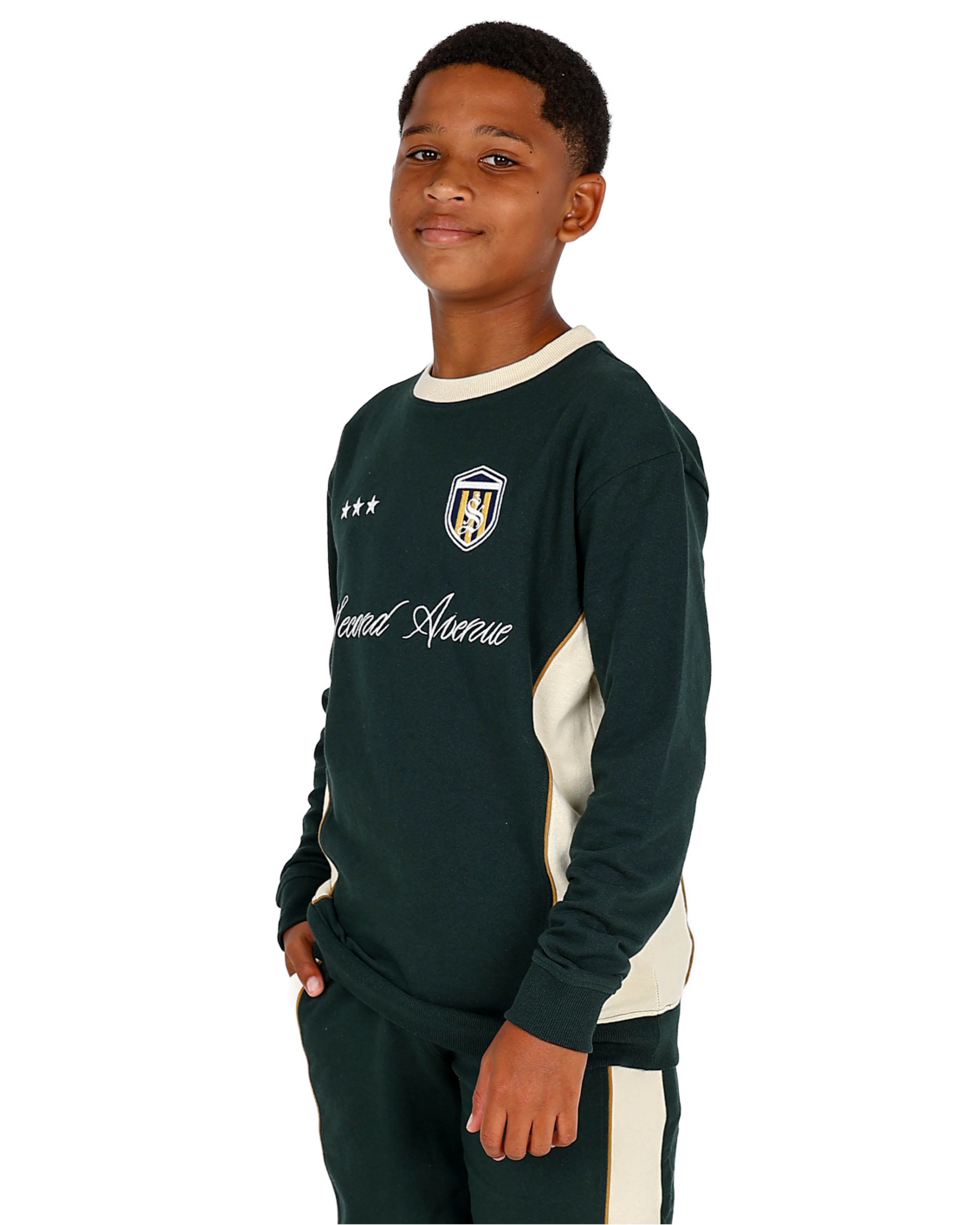 Long Sleeve Green Colour Block Sweatshirt