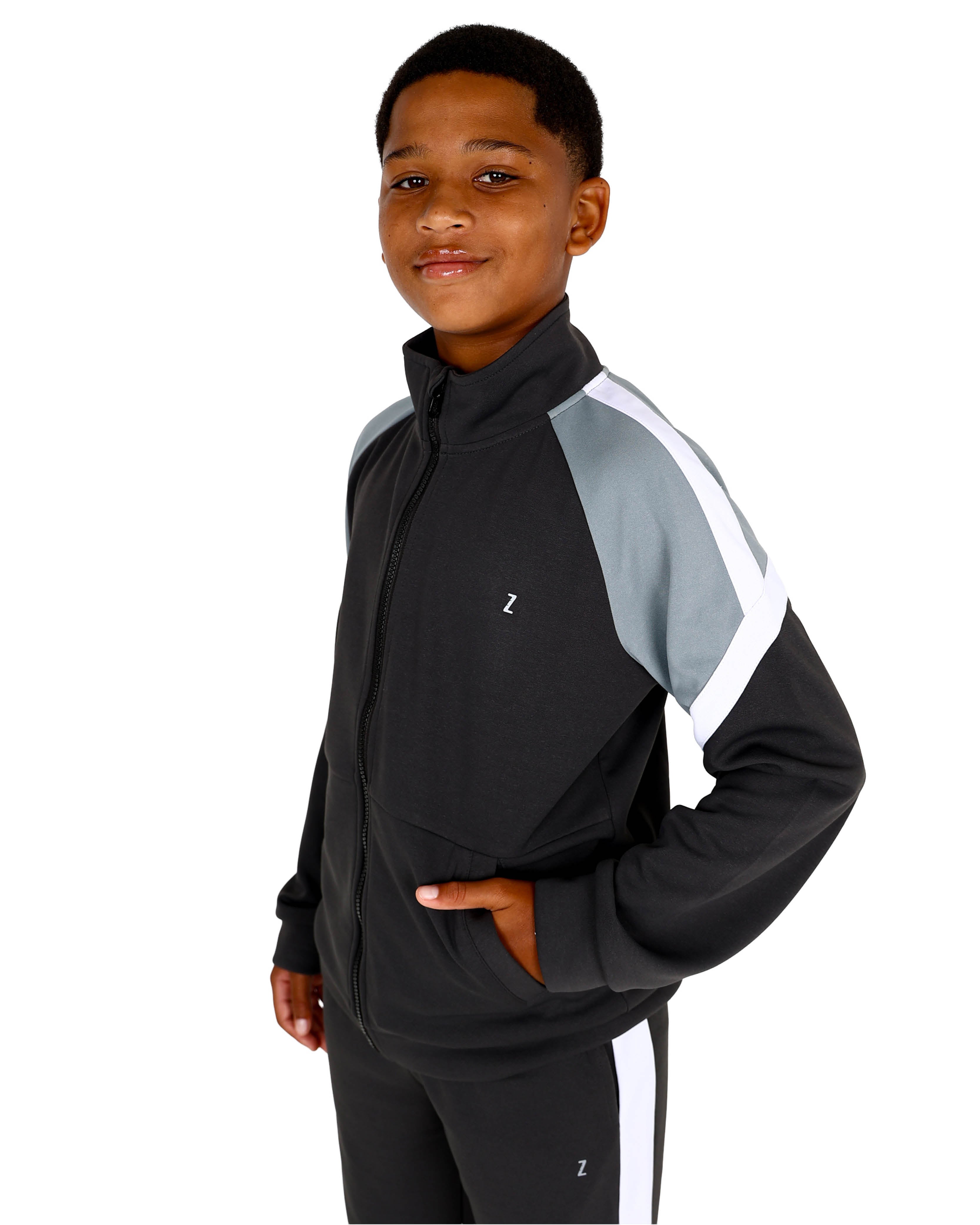 Long Sleeve Charcoal Colour Block Zip Up Track Jacket