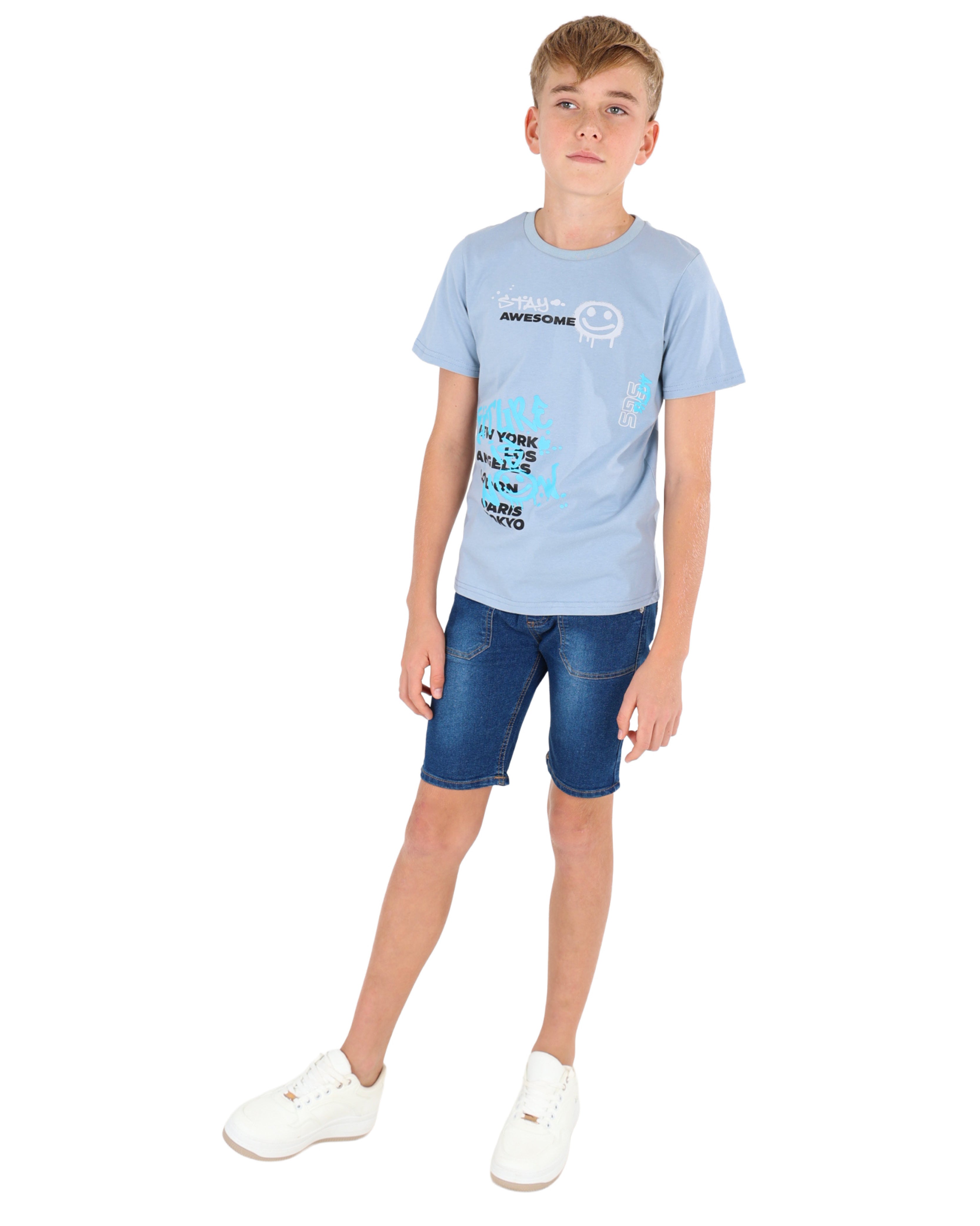 Short Sleeve "Stay Awesome" Graphic Print T-Shirt