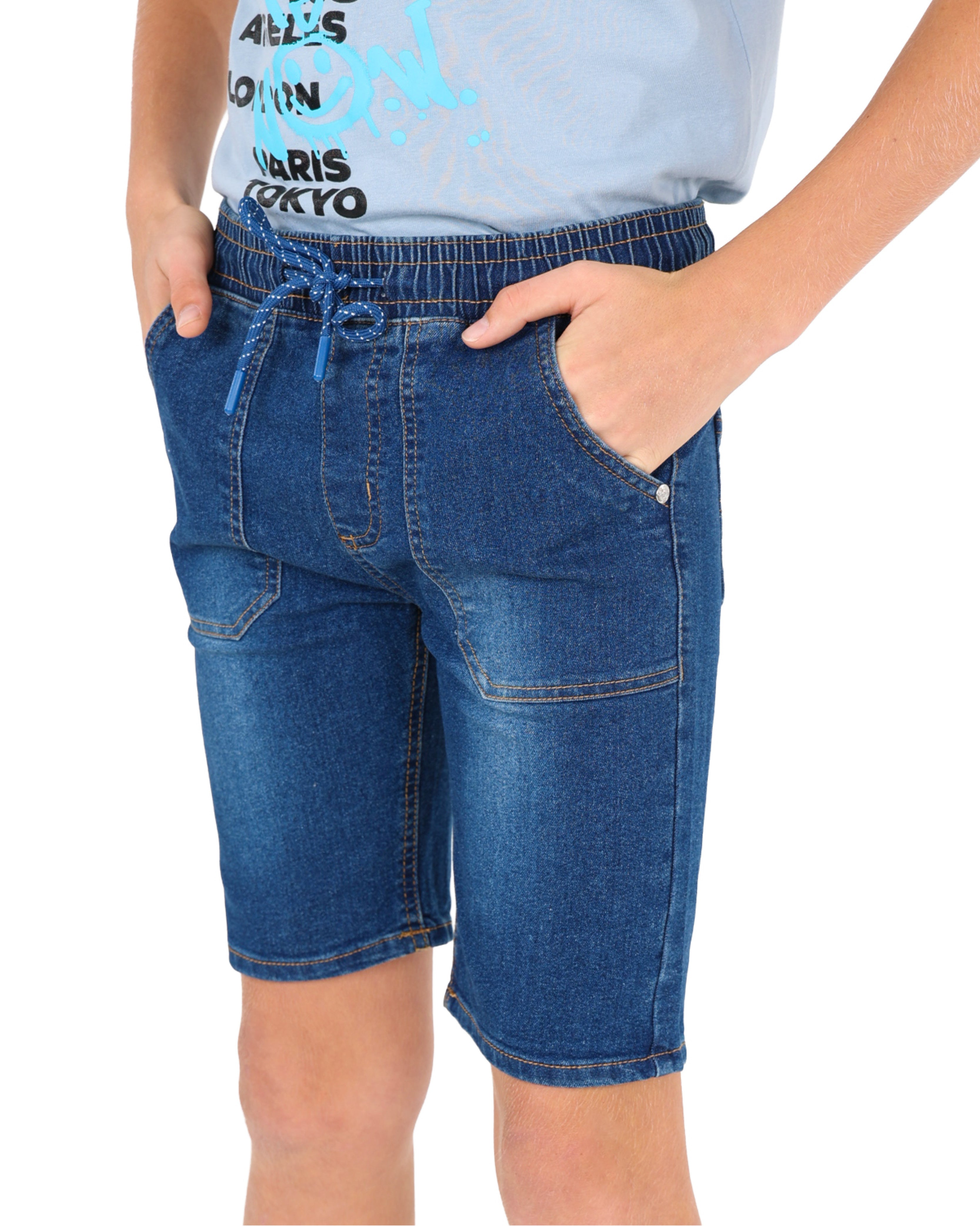 Indigo Elasticated Waist Denim Shorts