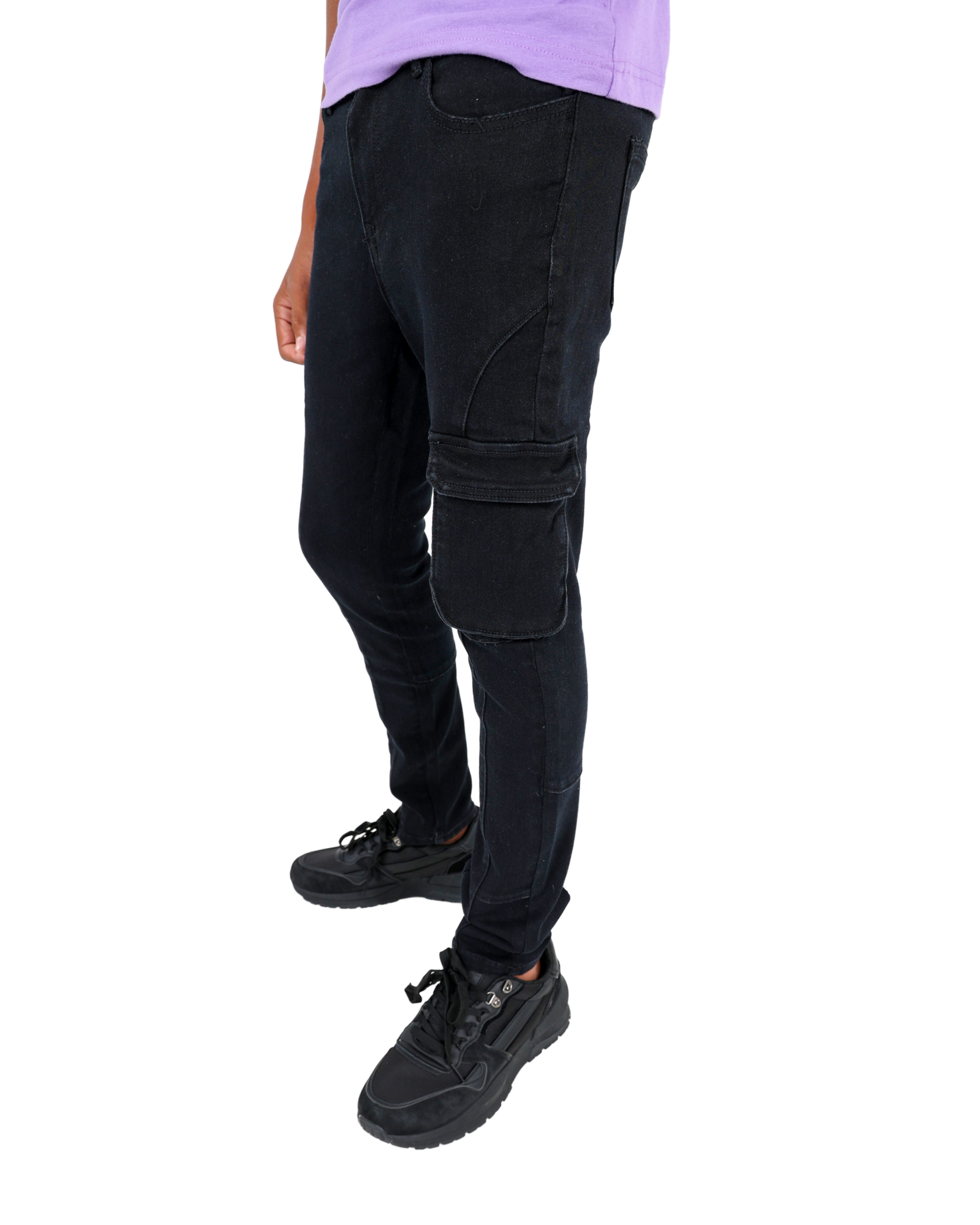 Slim Fit Black Cargo Jeans