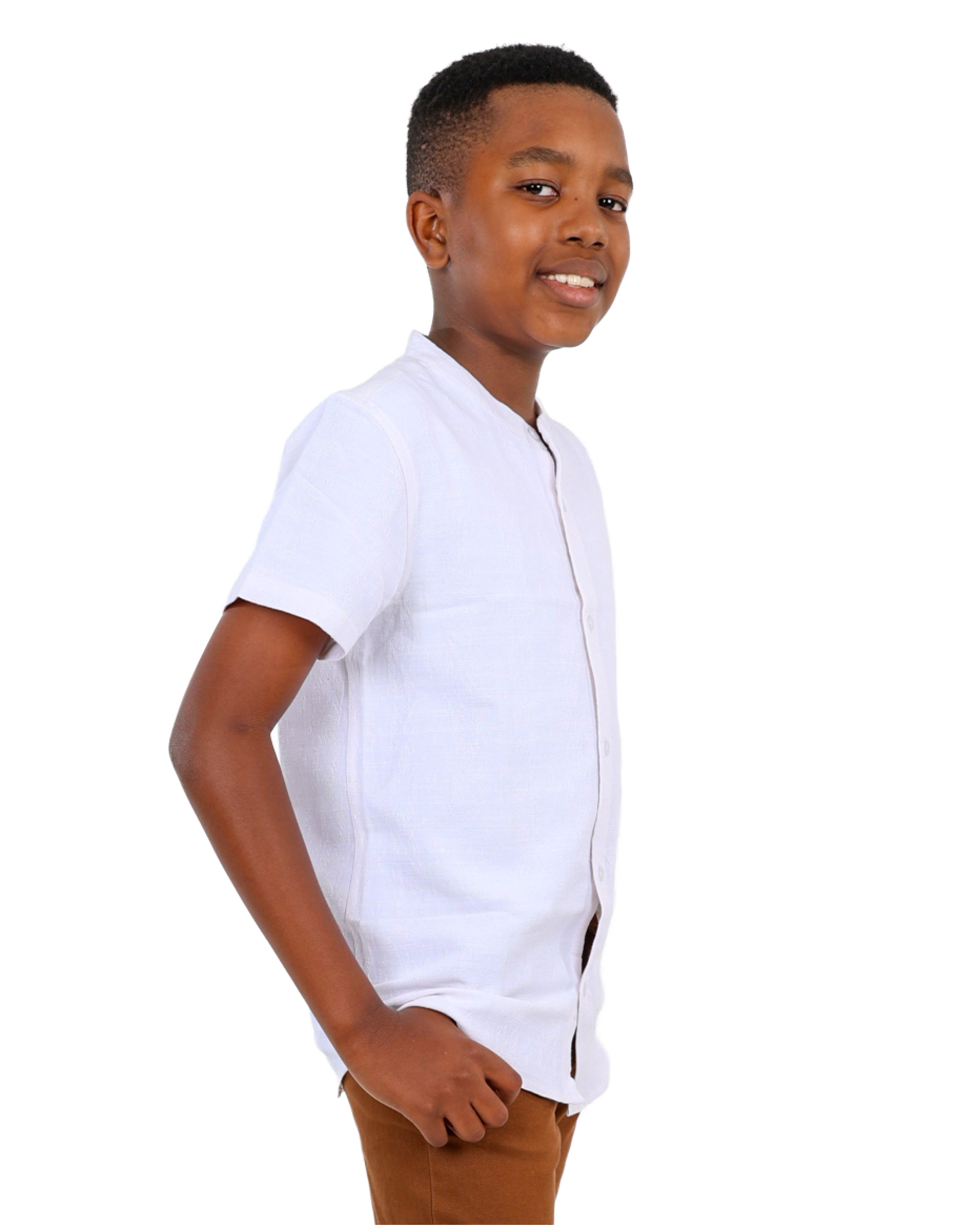 Short Sleeve Mandarin Collar Shirt