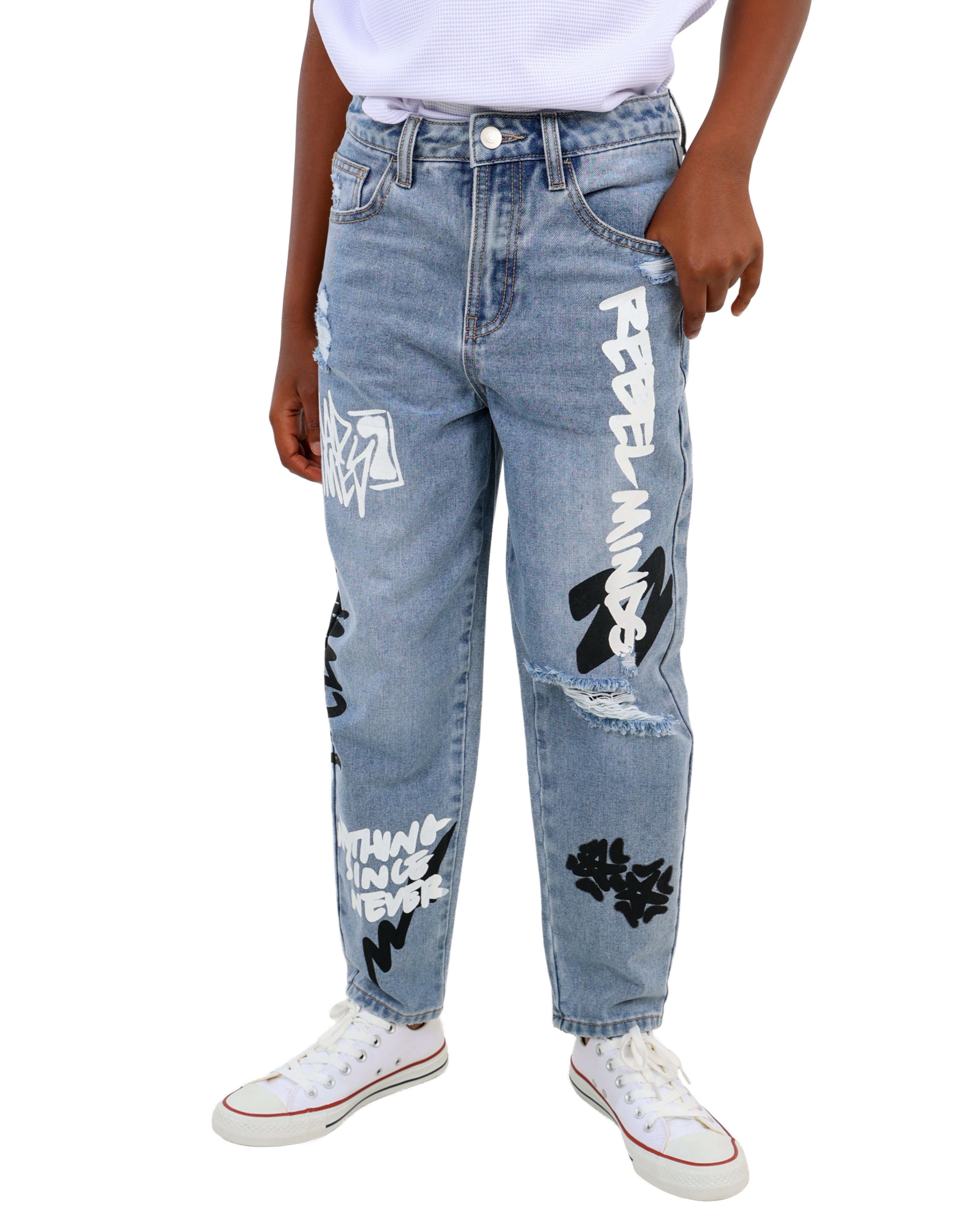 Relaxed Fit Graffiti Print Jeans
