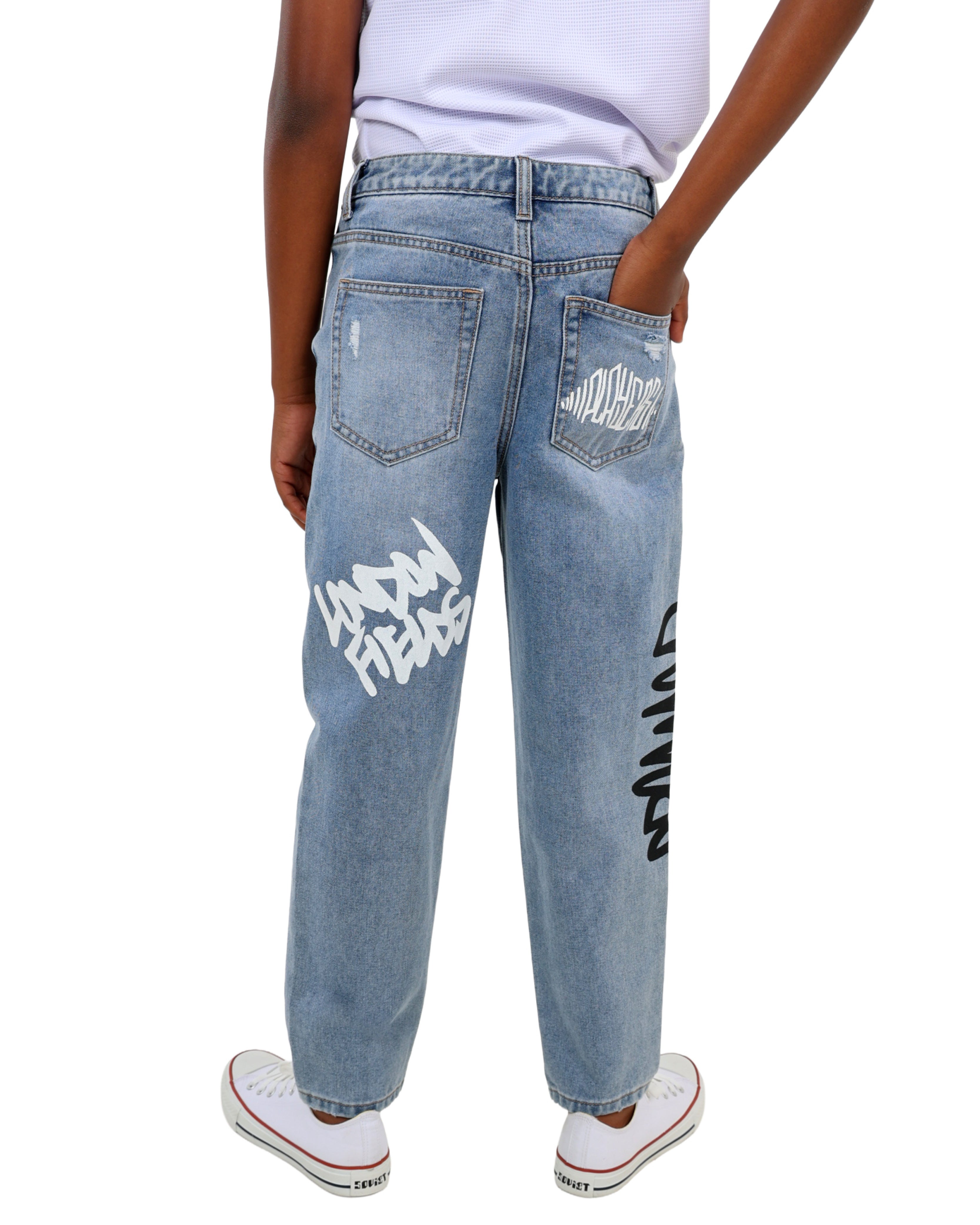 Relaxed Fit Graffiti Print Jeans
