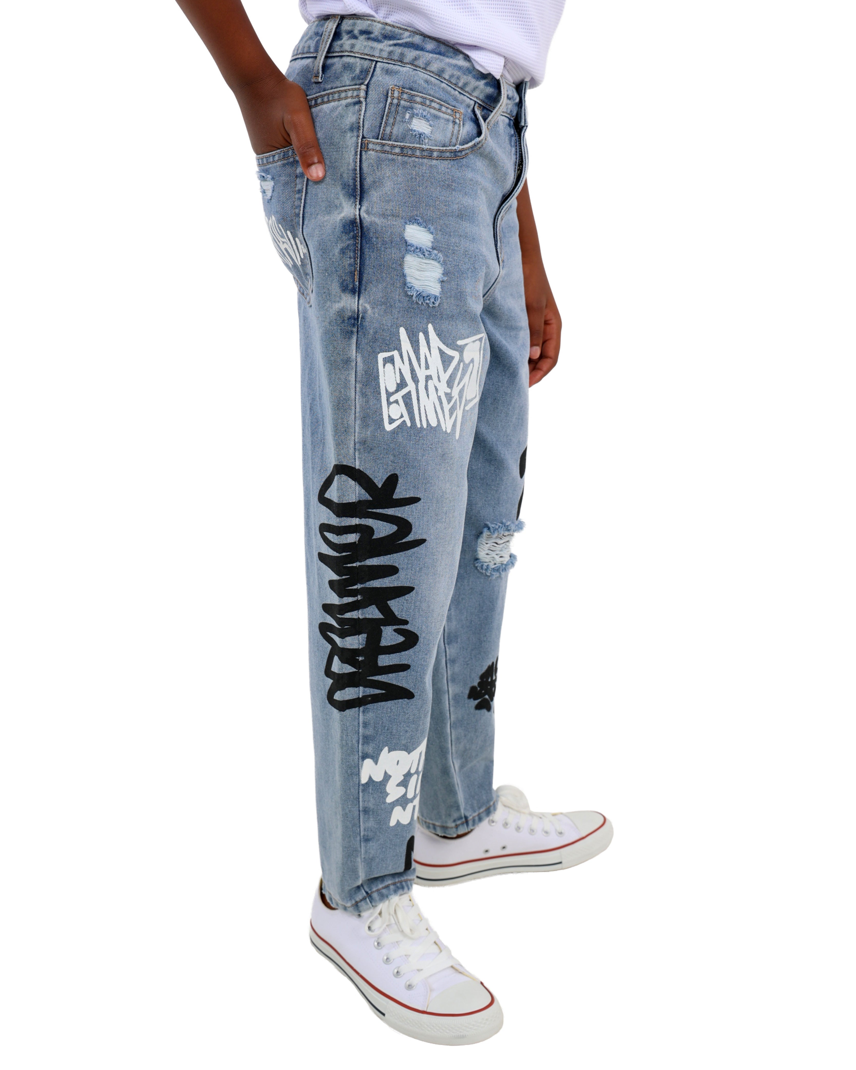 Relaxed Fit Graffiti Print Jeans