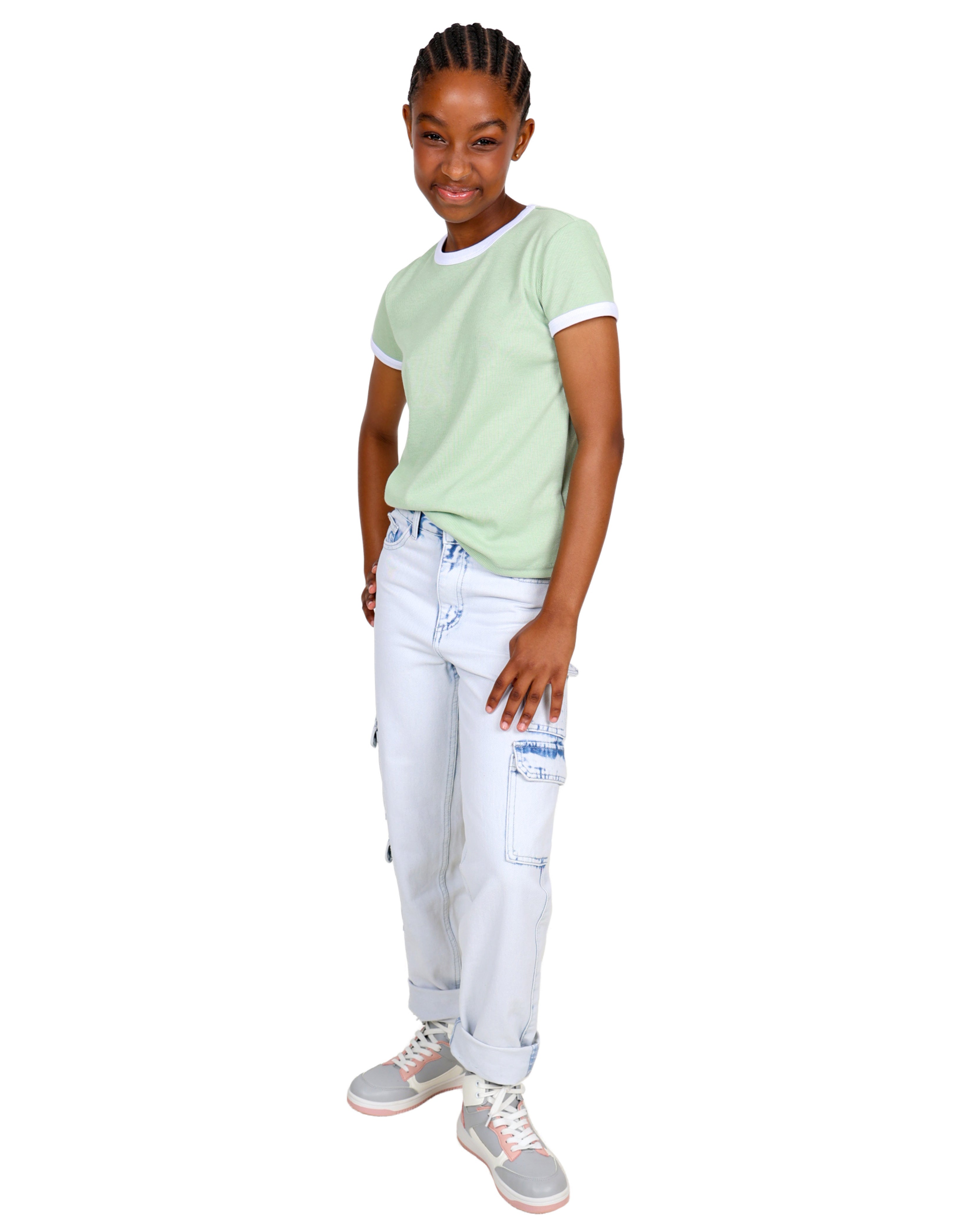 Sage Short Sleeve Contrast Ribbed T-Shirt