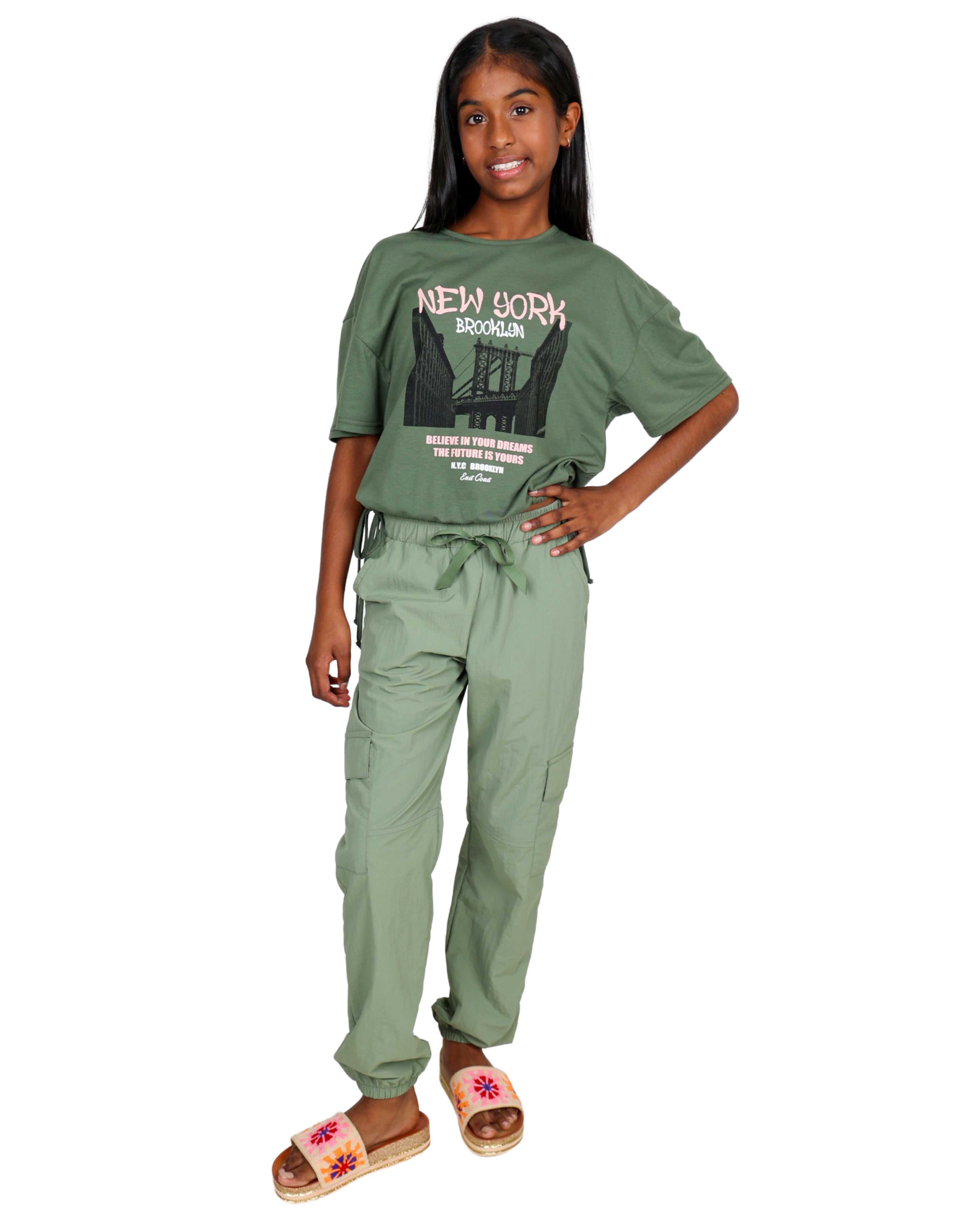 Side Tie Detail "New York" Graphic Print Top