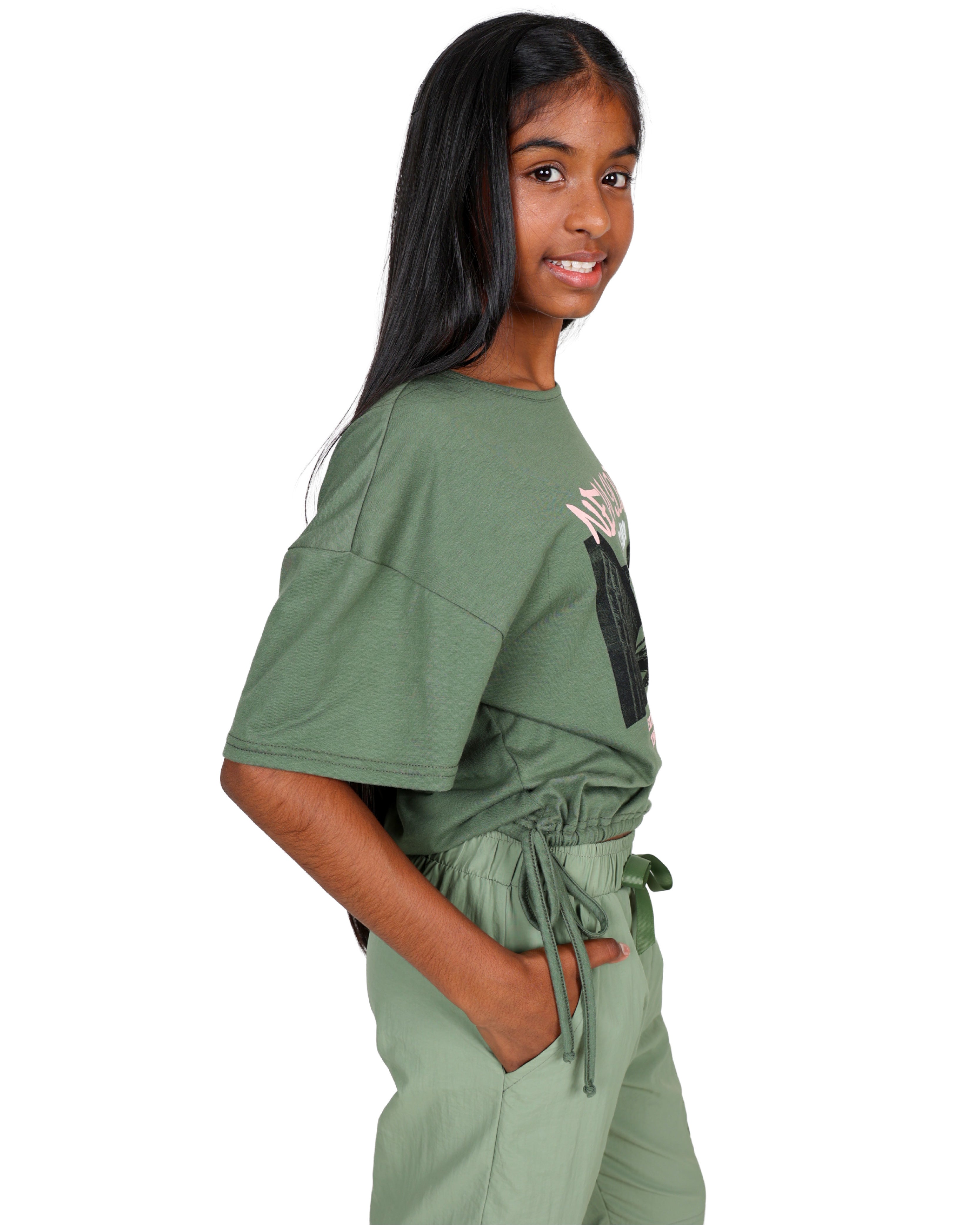 Side Tie Detail "New York" Graphic Print Top