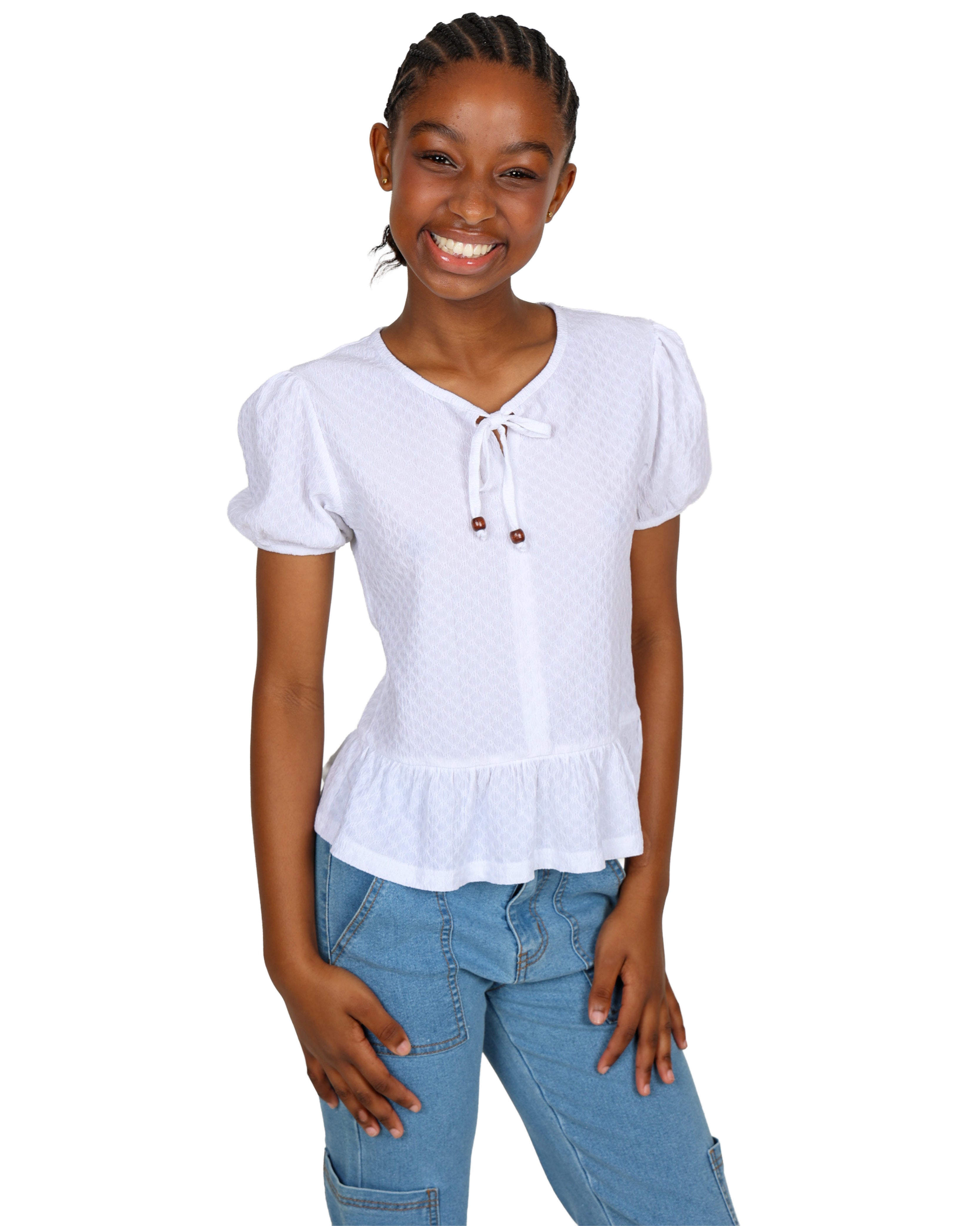 Short Sleeve Toggle Tie Detail Peplum Blouse