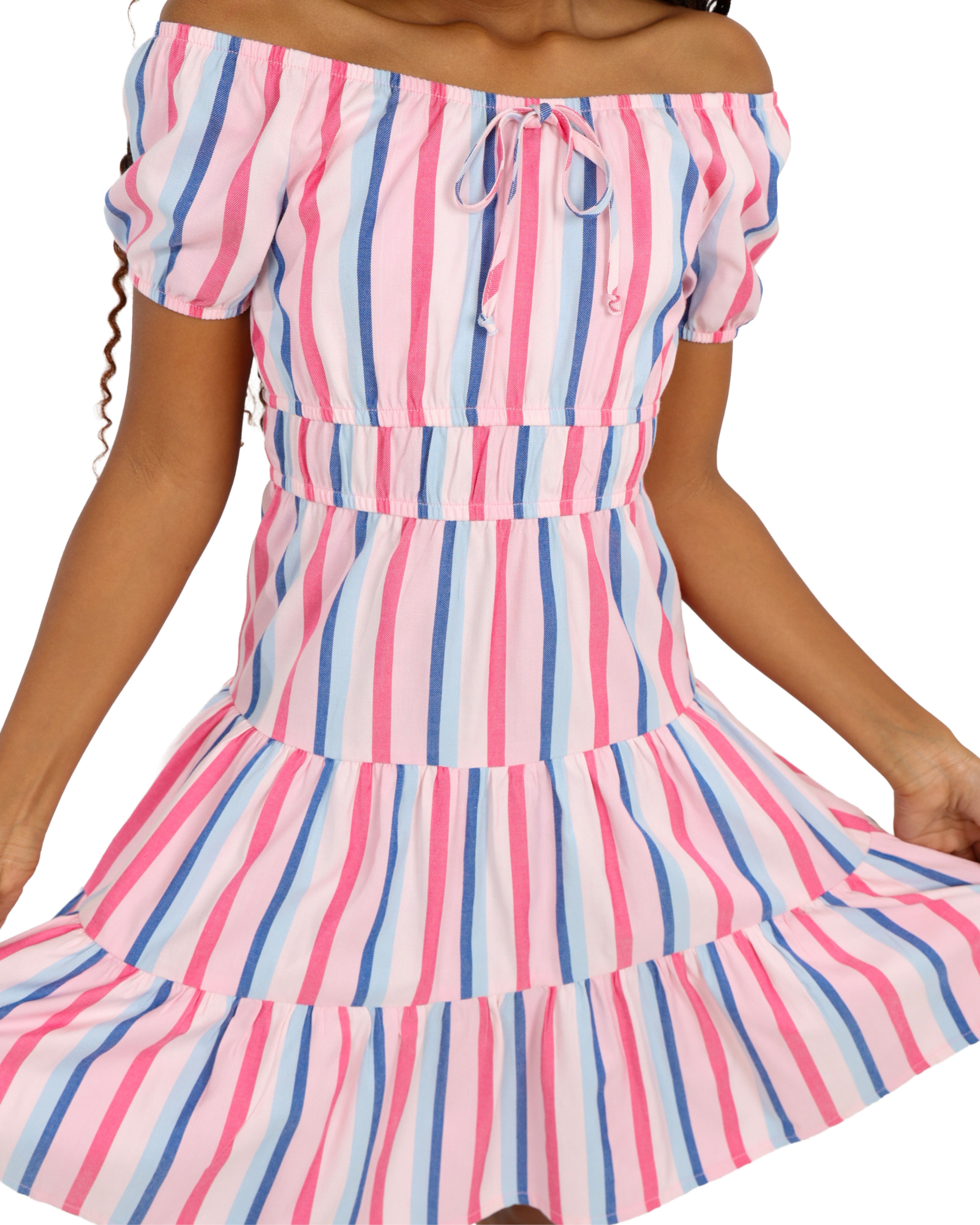 Short Sleeve Tiered Striped Dress