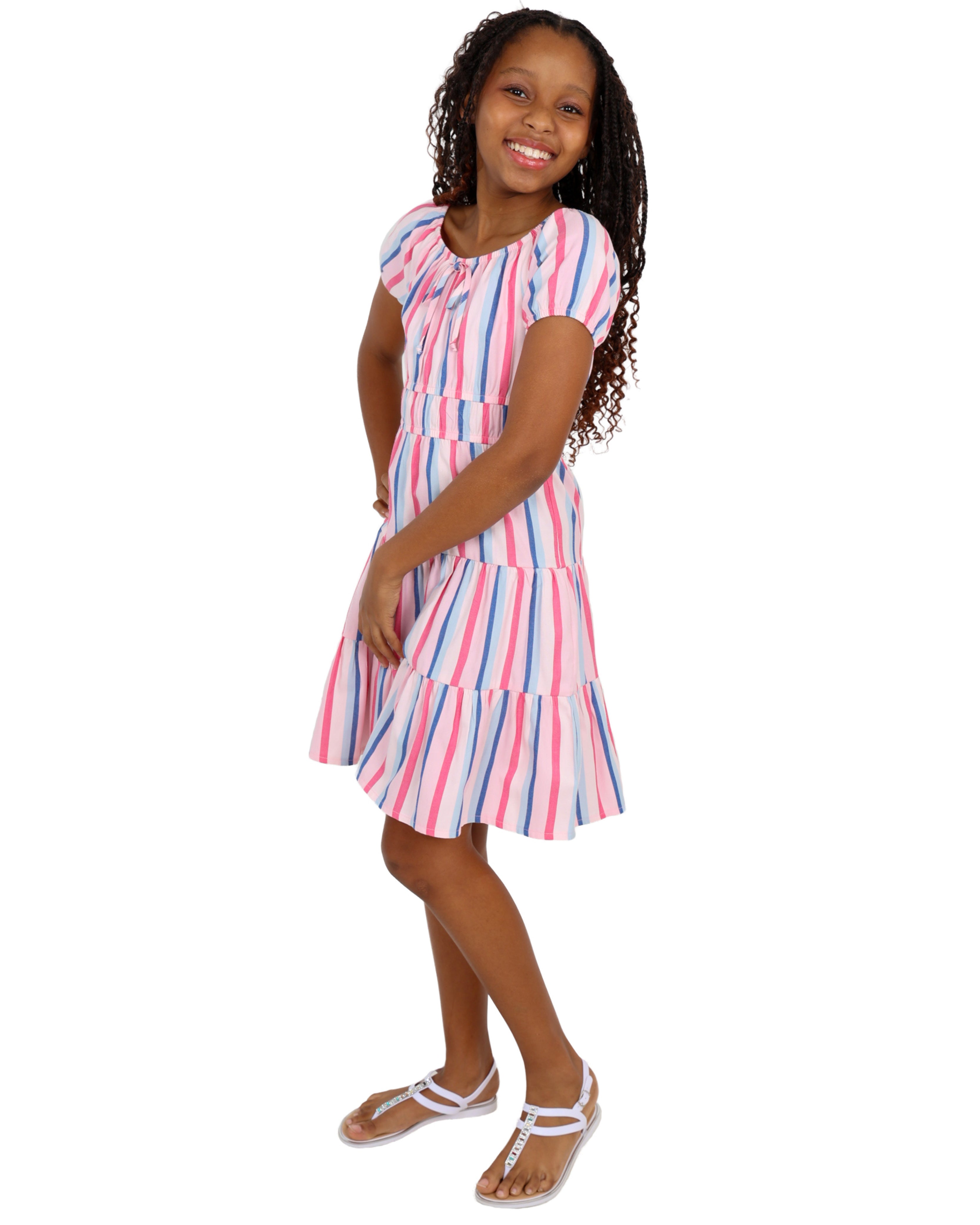 Short Sleeve Tiered Striped Dress
