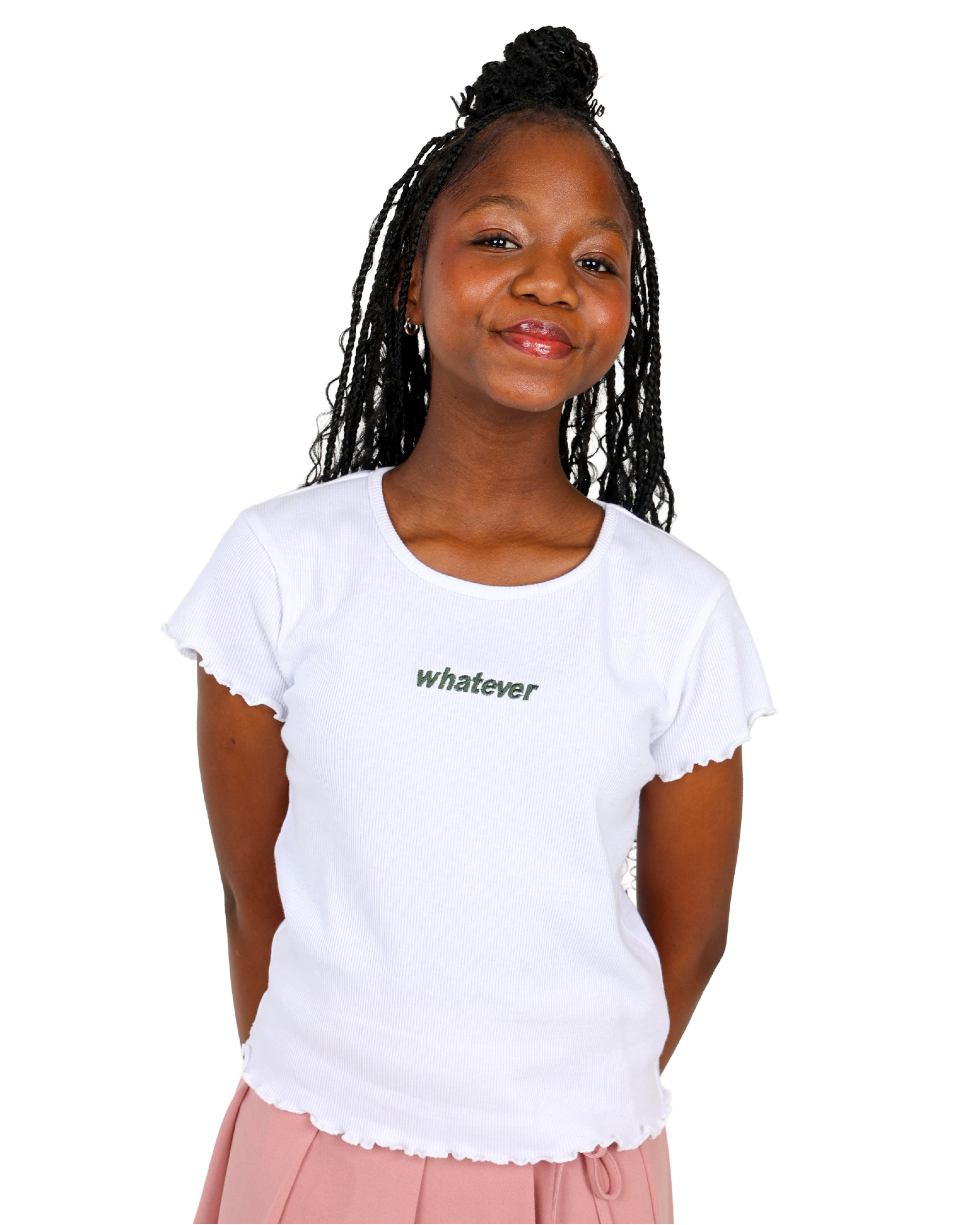 "Whatever" Embroidery Detail Short Sleeve T-Shirt