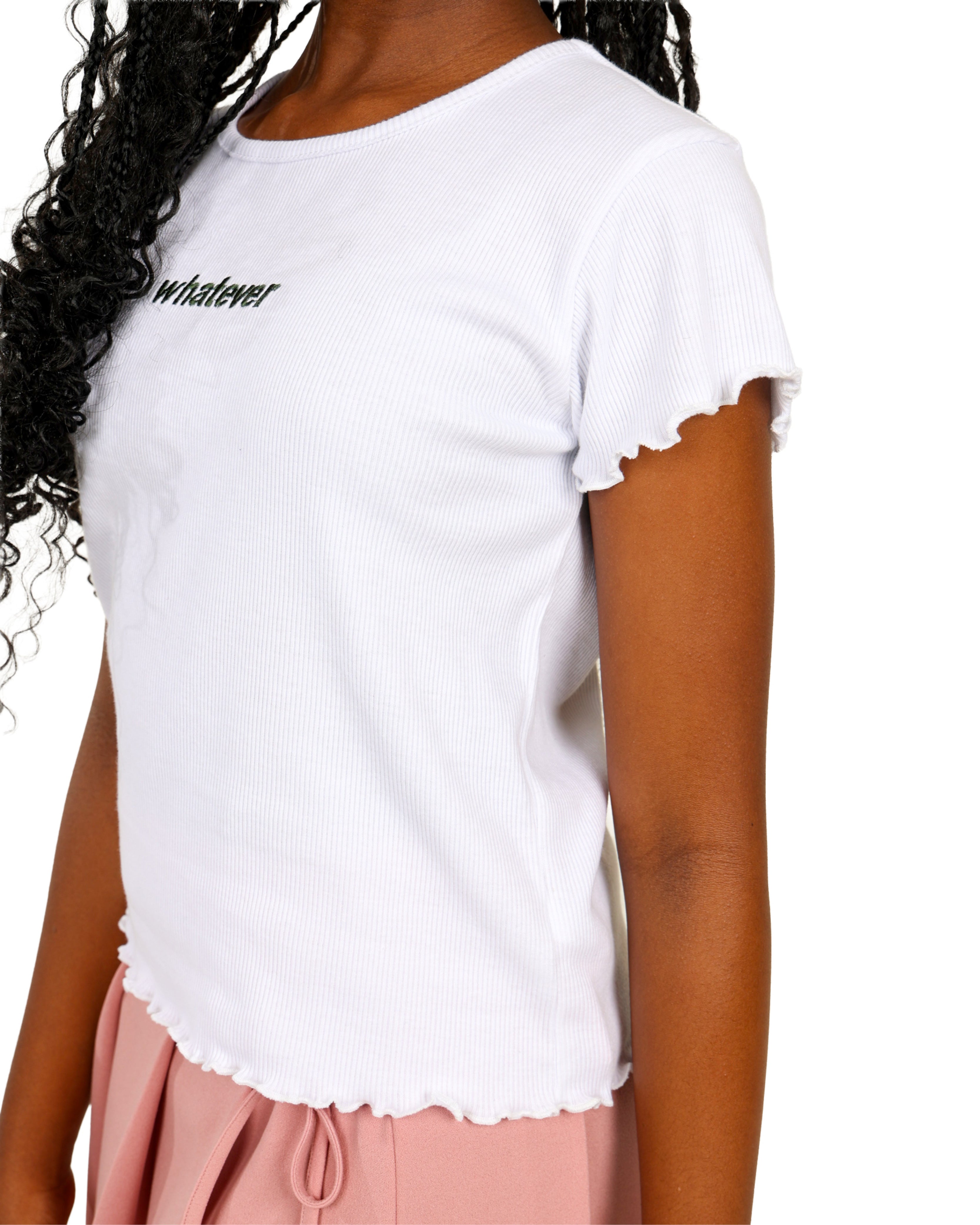 "Whatever" Embroidery Detail Short Sleeve T-Shirt