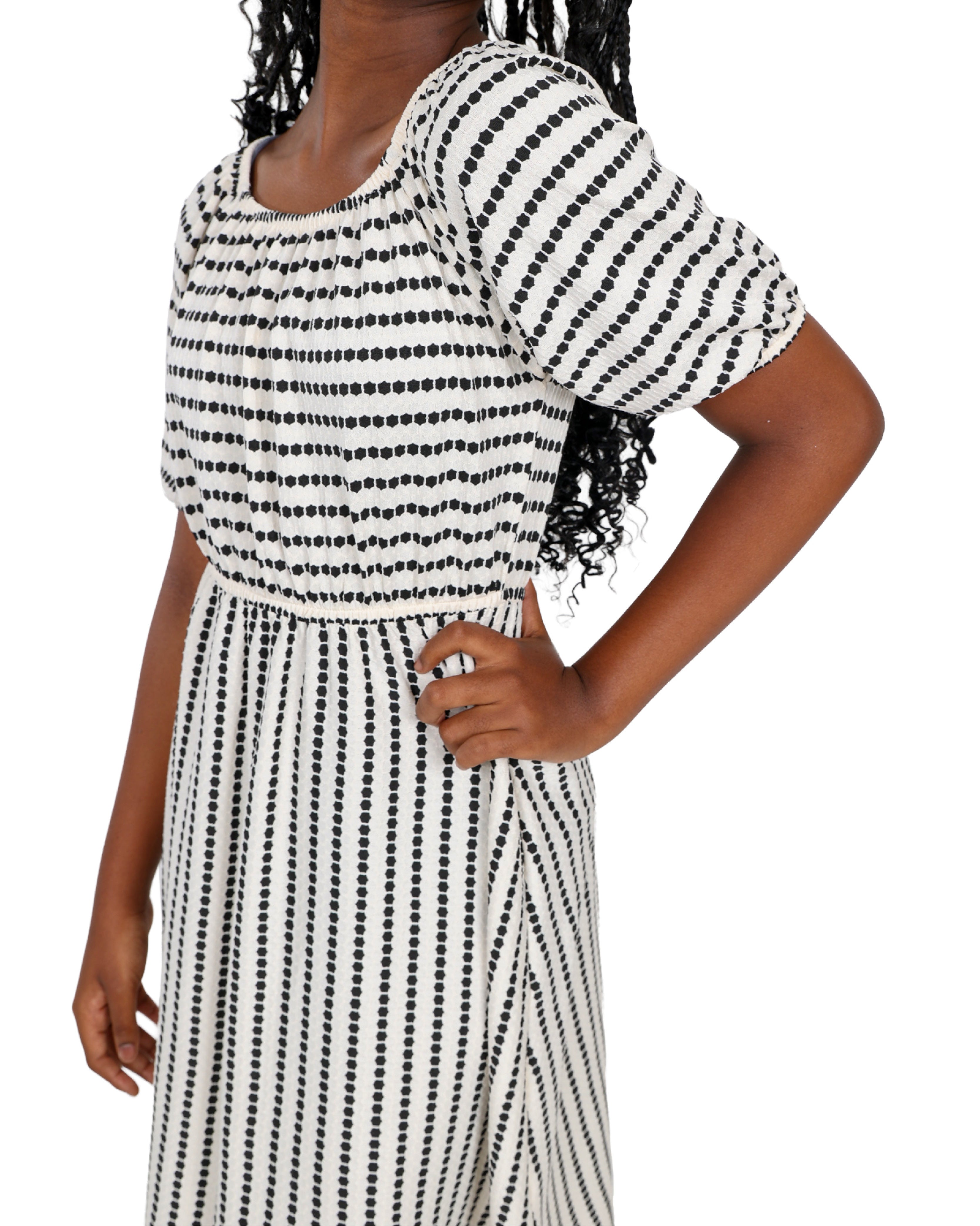 Jacquard Short Sleeve Striped Summer Dress