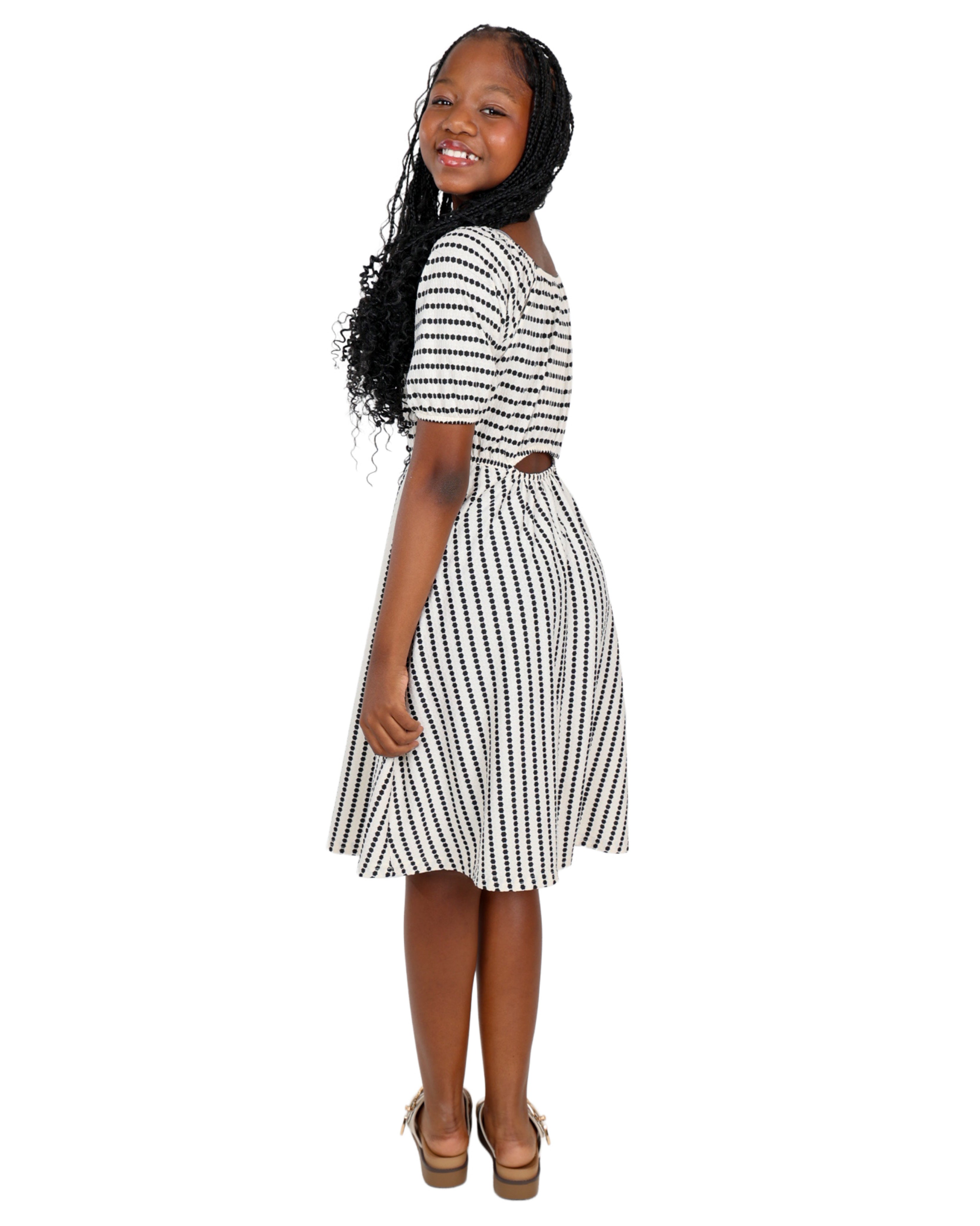 Jacquard Short Sleeve Striped Summer Dress