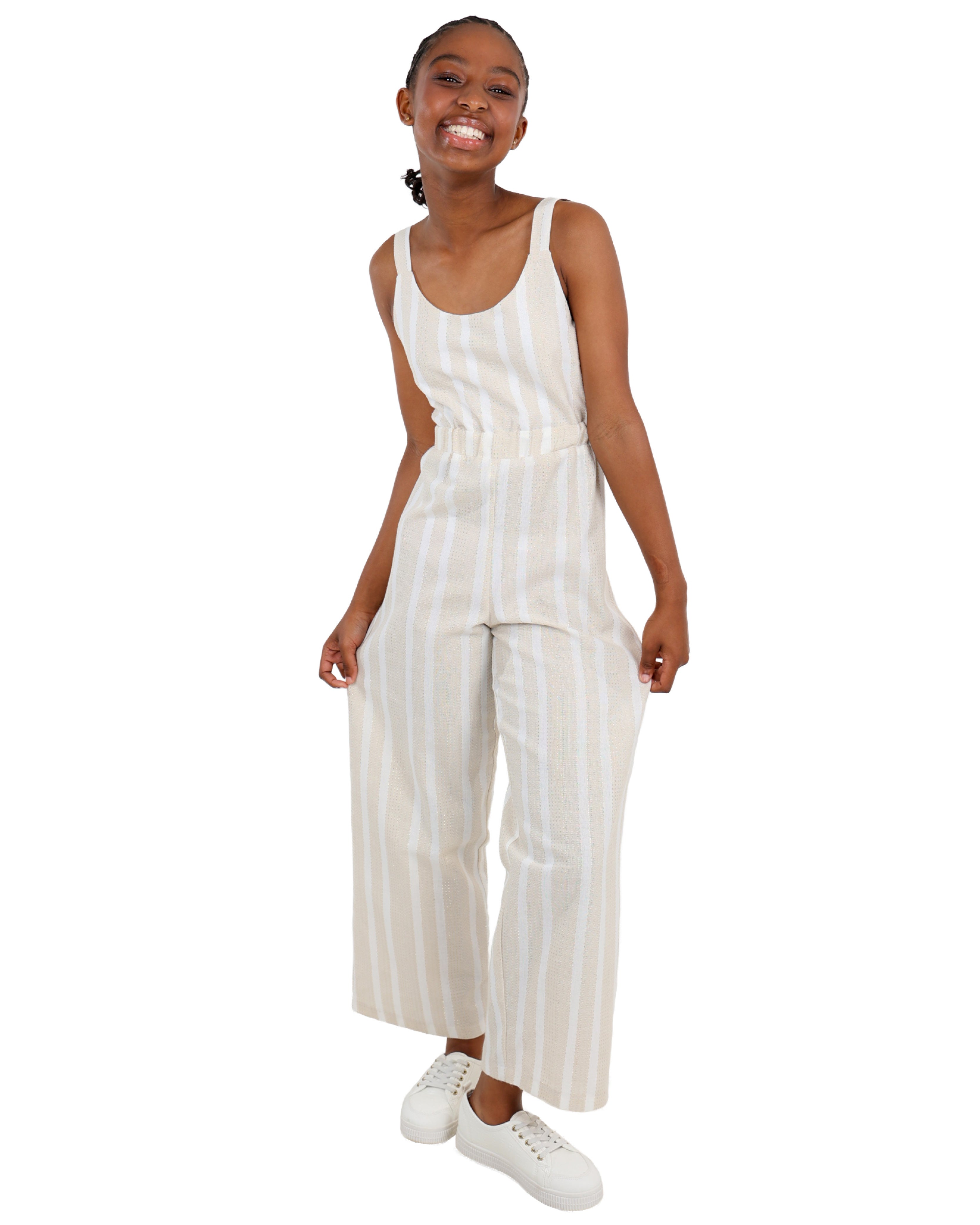 Strappy Lurex Striped Jumpsuit