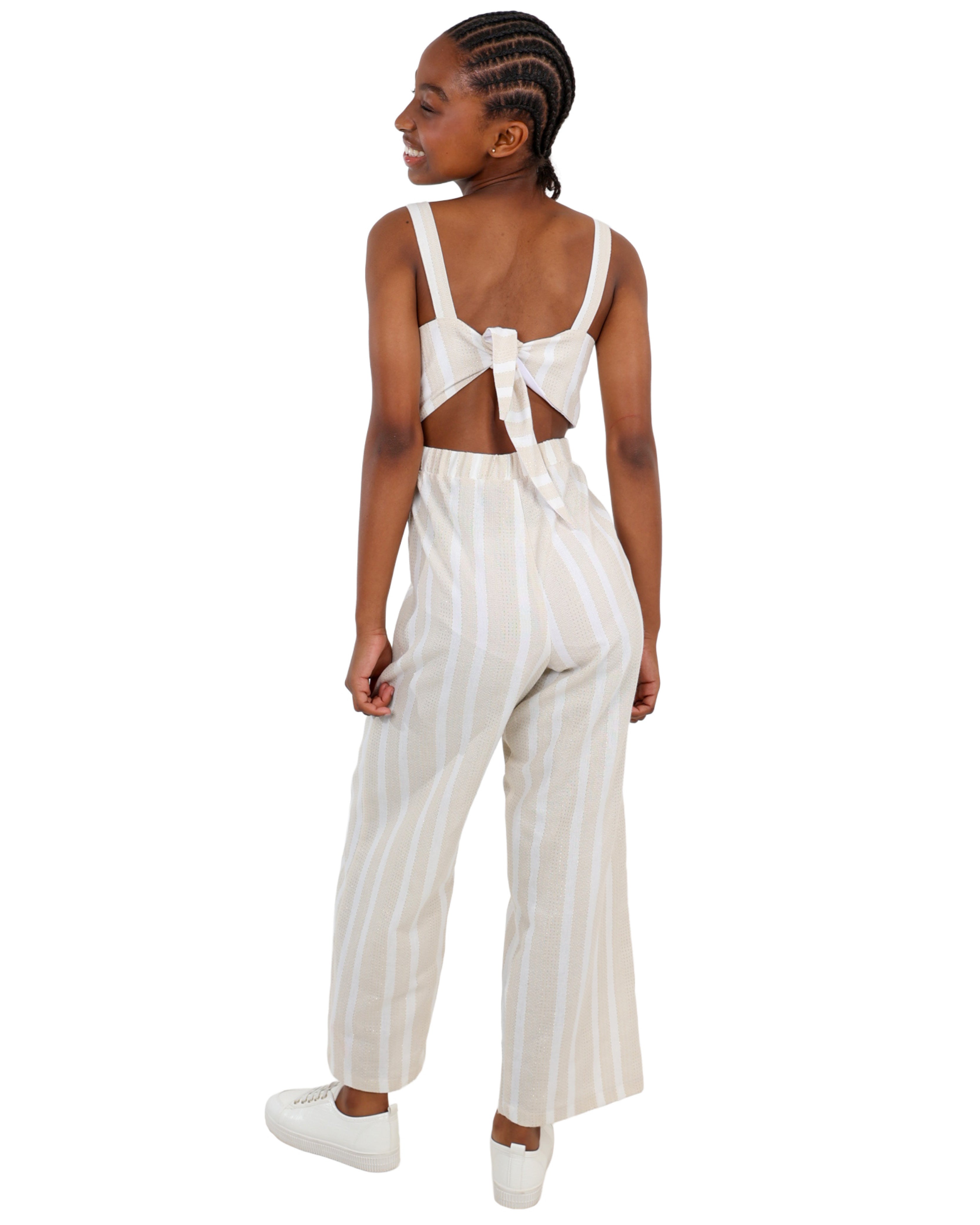 Strappy Lurex Striped Jumpsuit