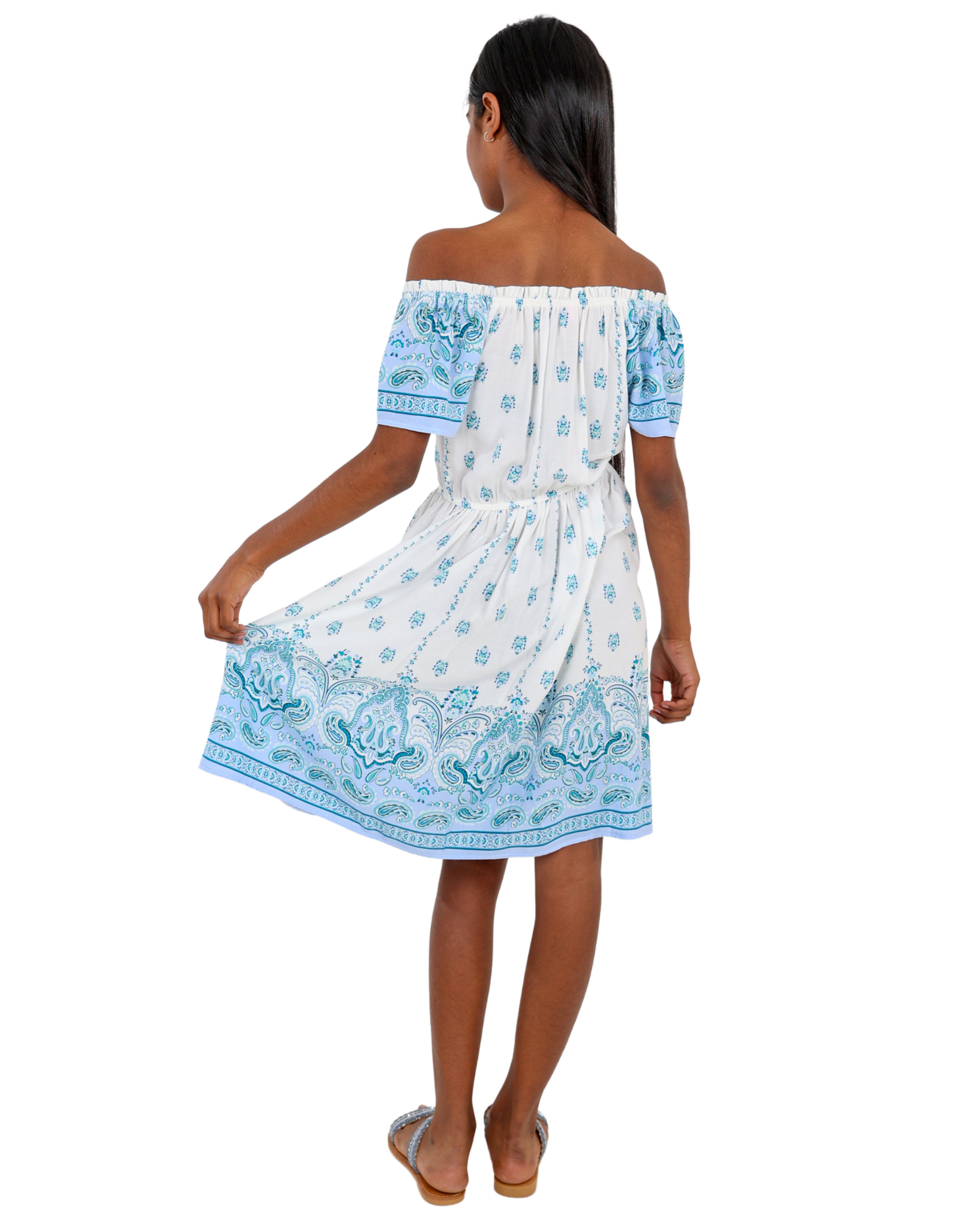 Floral Border Print Short Sleeve Summer Dress