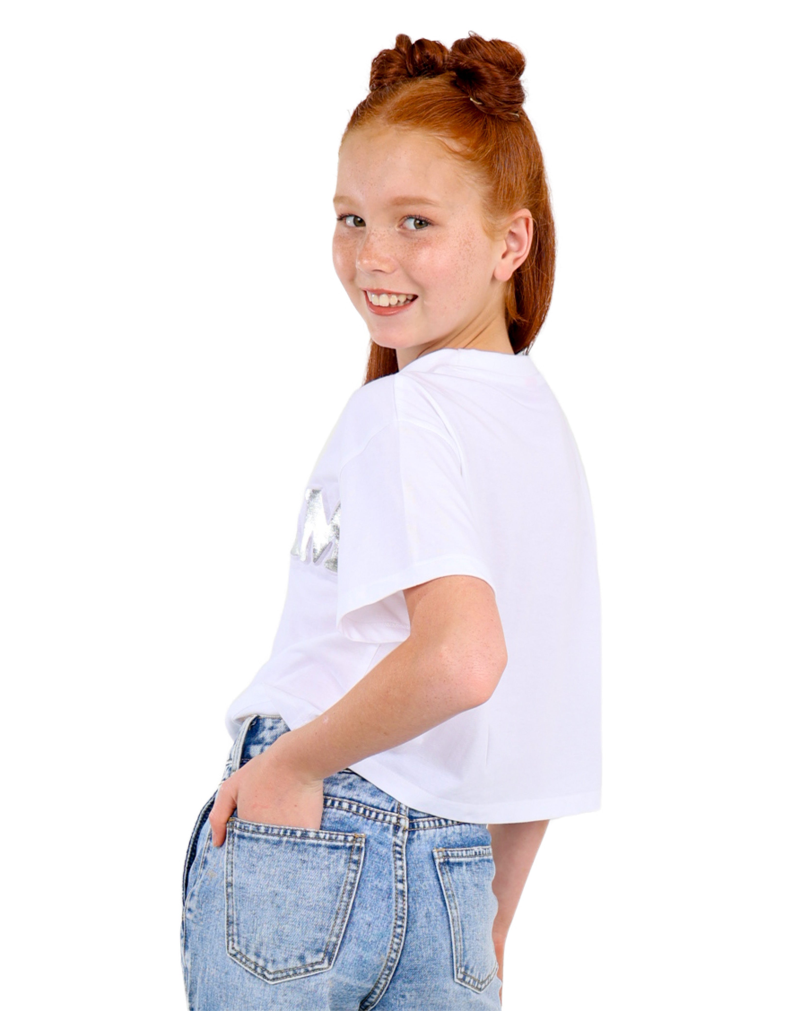 Short Sleeve Embossed Dream Crop Top