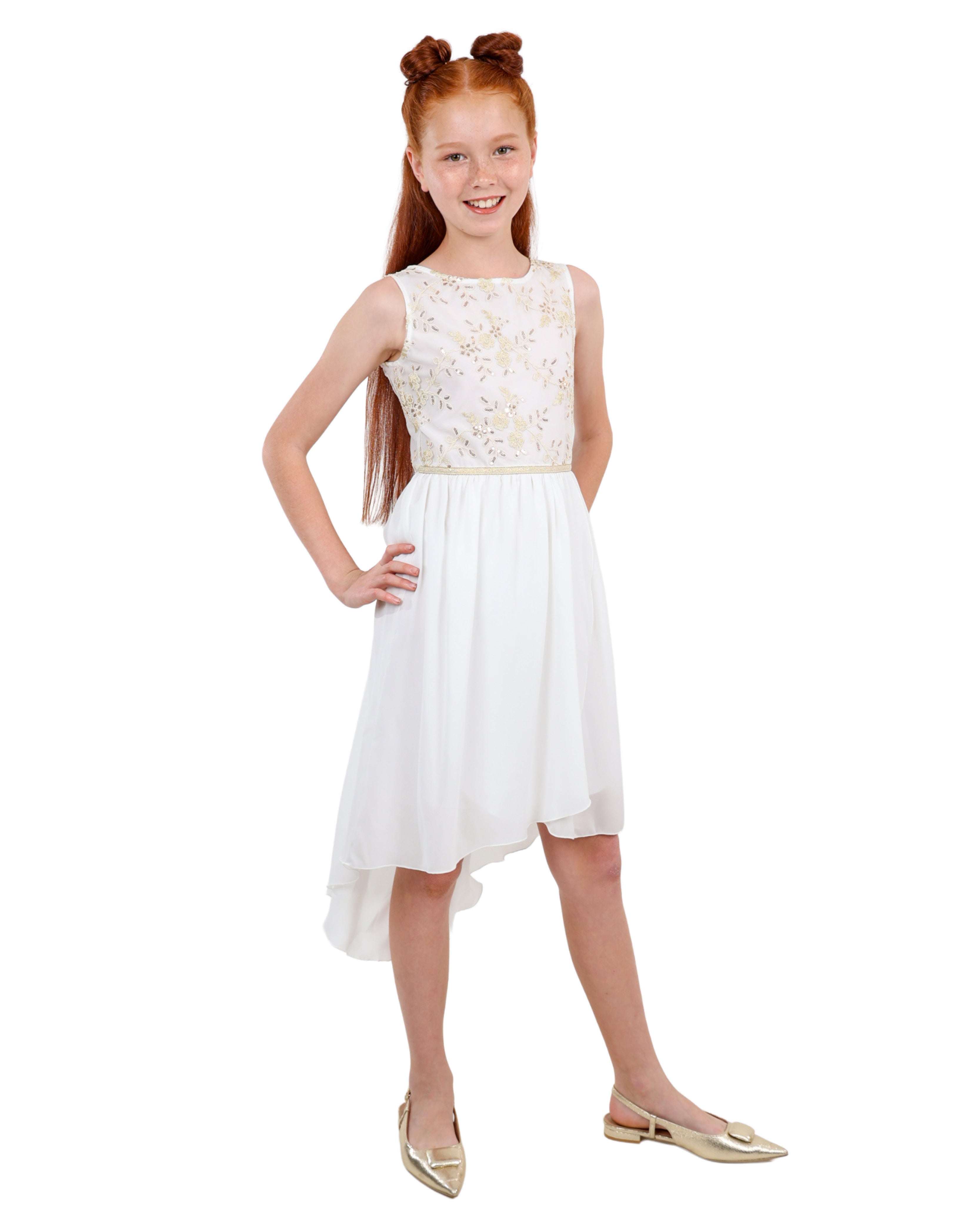 Sleeveless High Low Lace Detail Party Dress