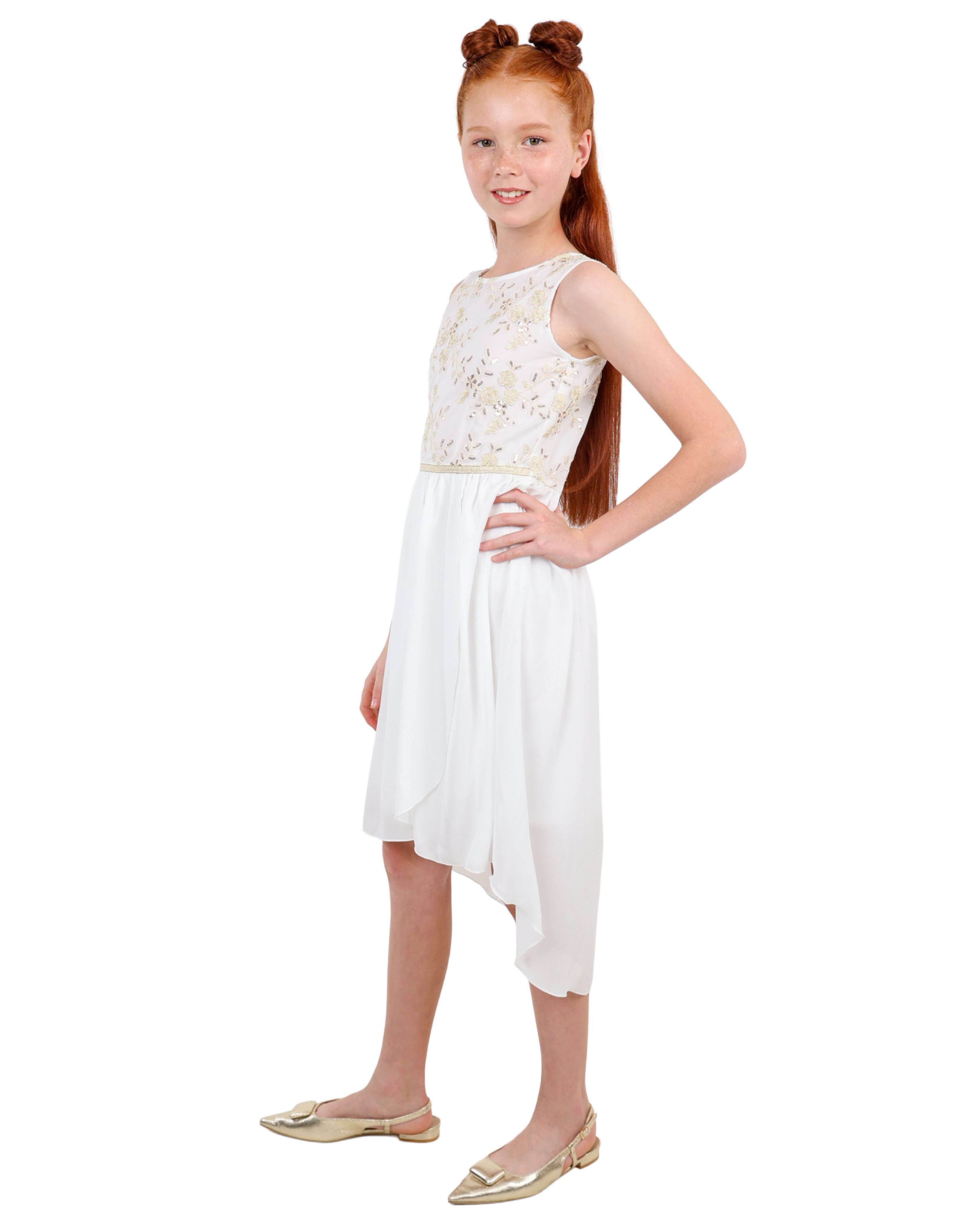 Sleeveless High Low Lace Detail Party Dress