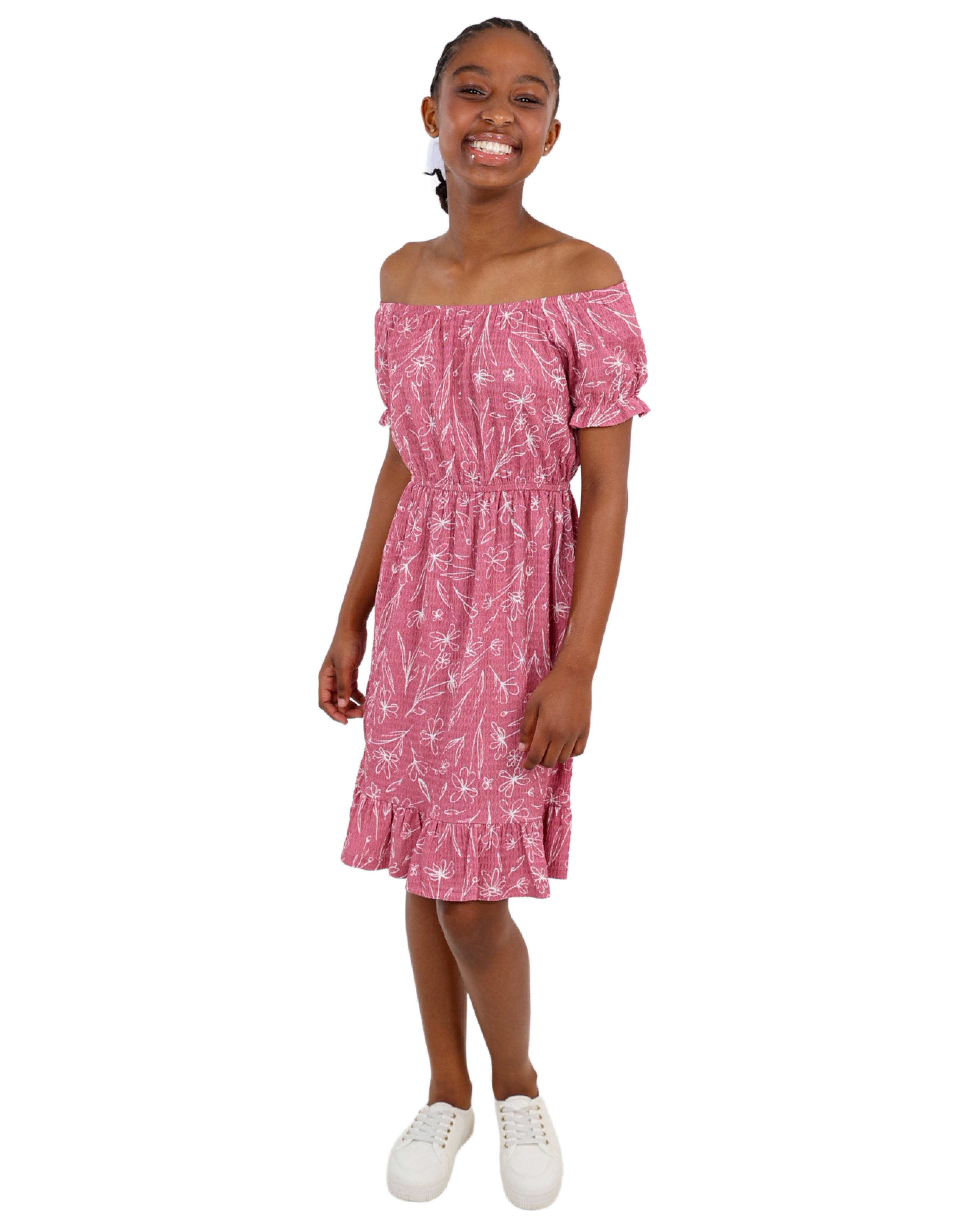 Elasticated Short Sleeve Floral Print Dress