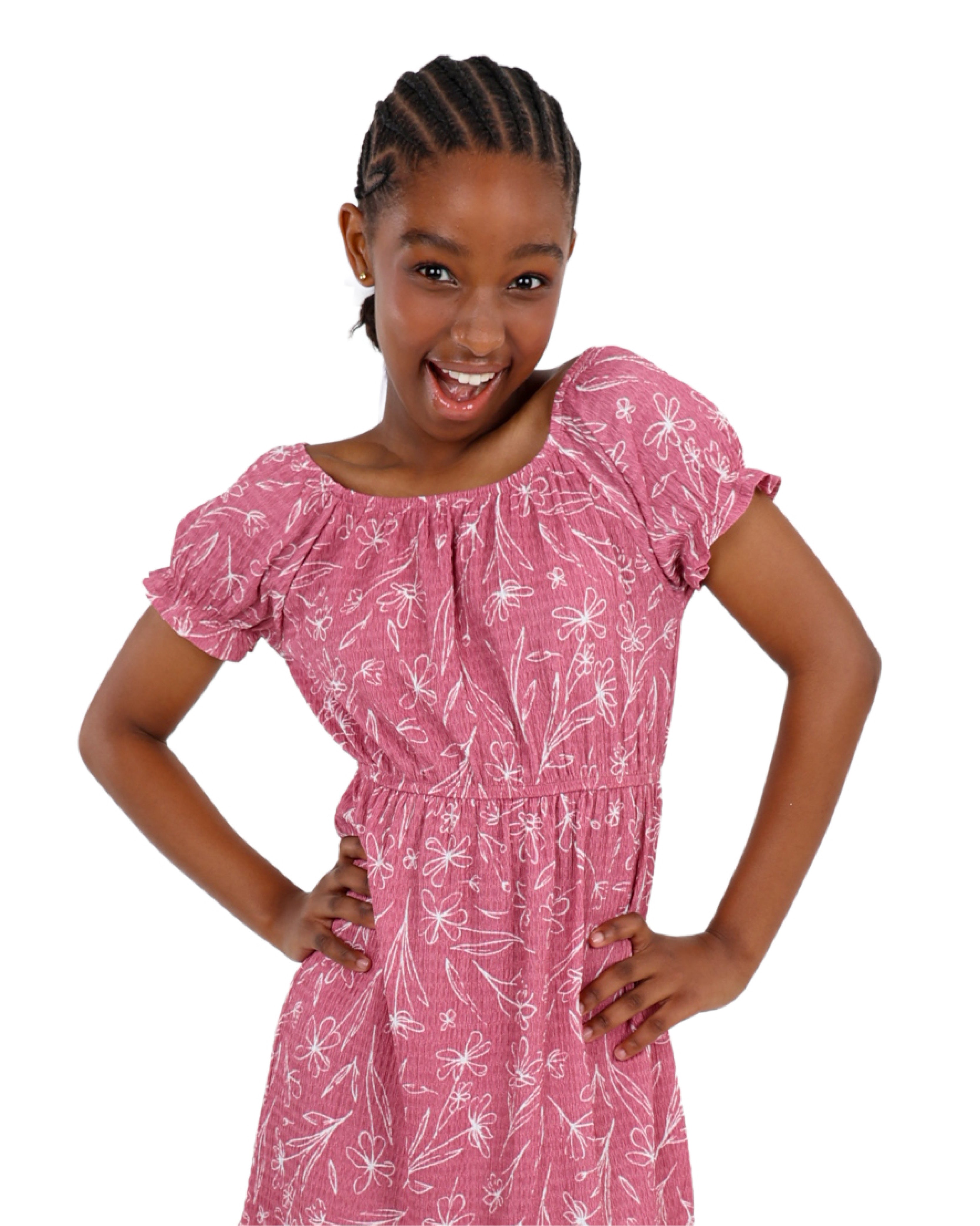 Elasticated Short Sleeve Floral Print Dress