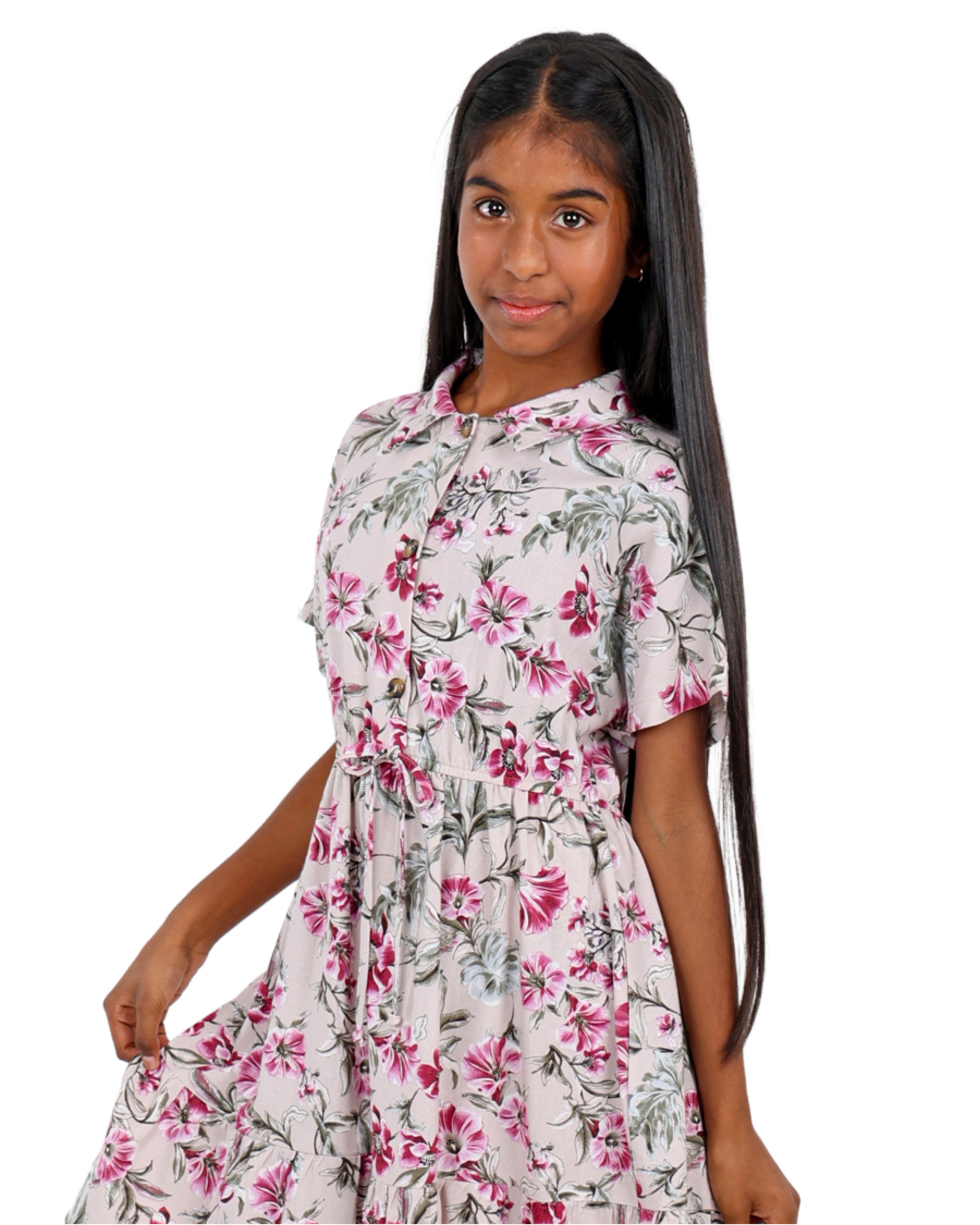 Short Sleeve Floral Print Button Up Dress