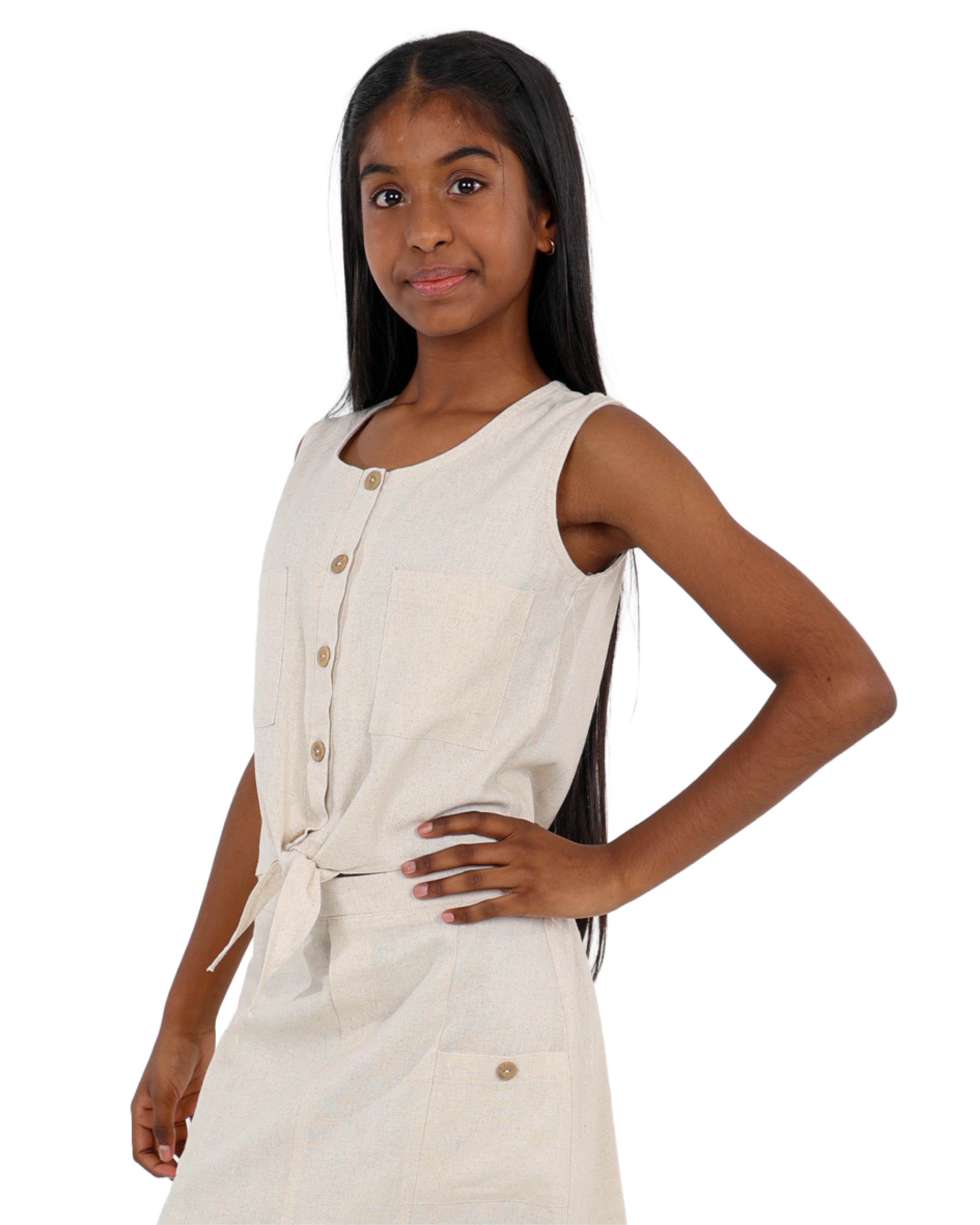 Sleeveless Tie Detail Button Up Top