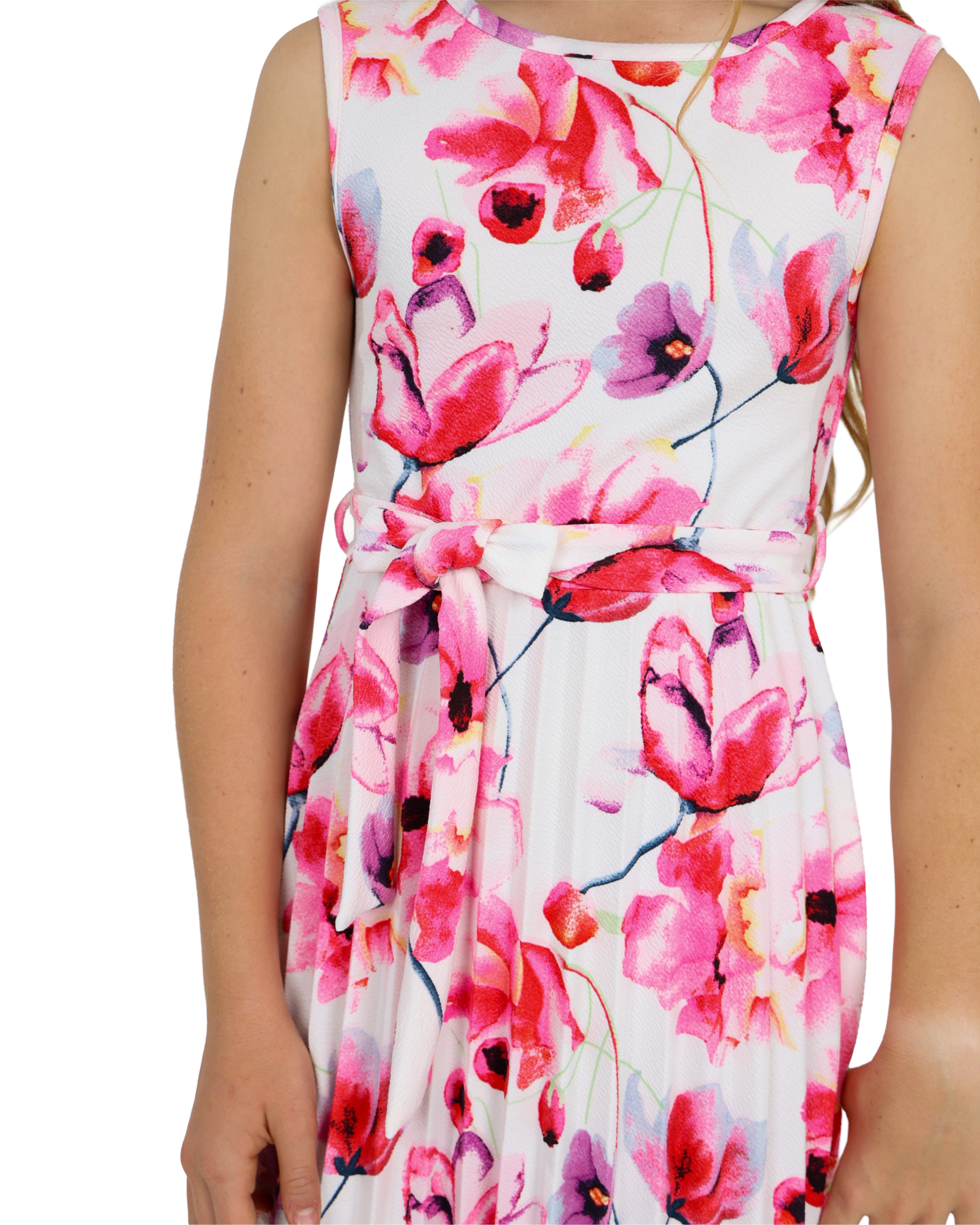 Sleeveless Floral Print Pleated Dress