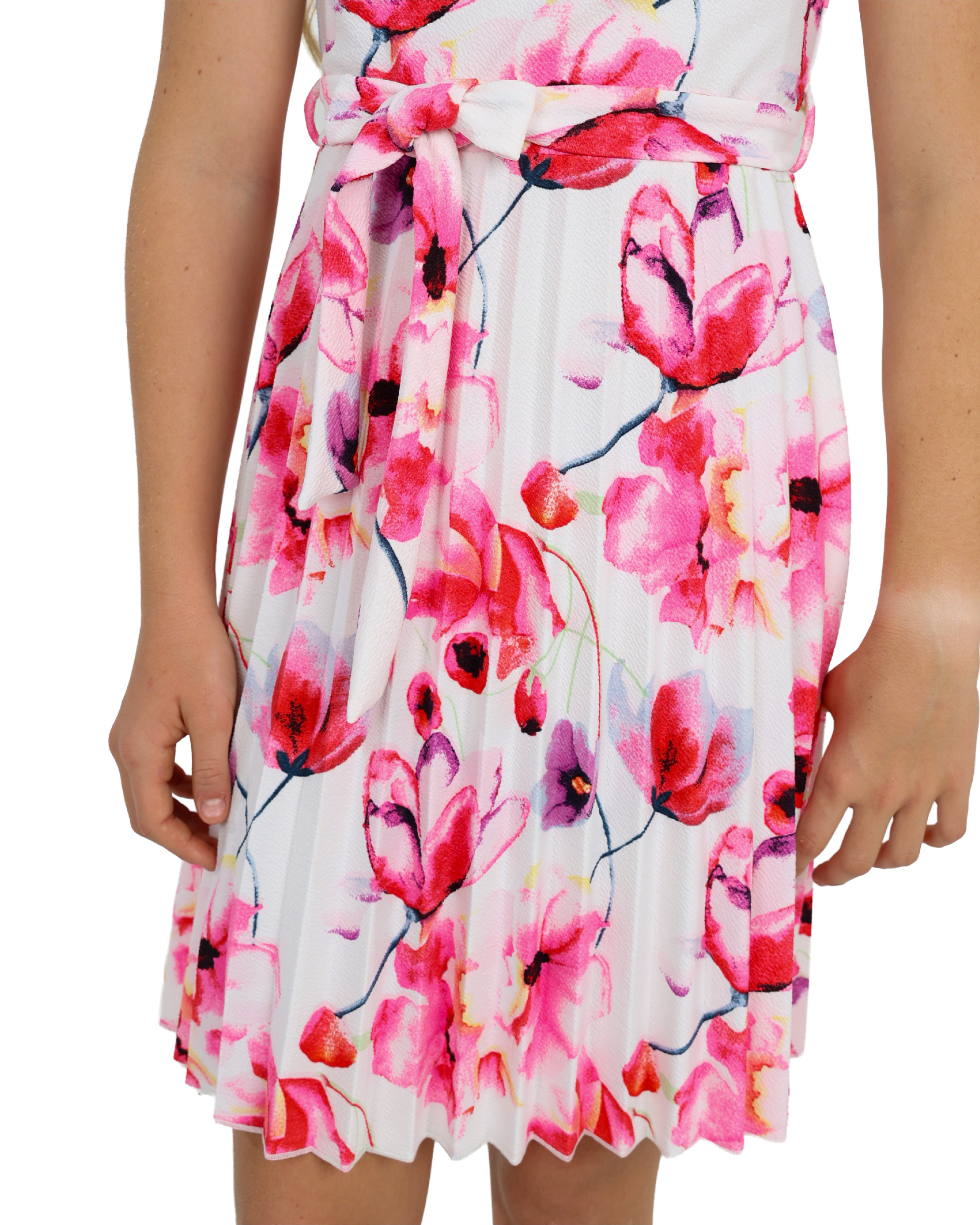 Sleeveless Floral Print Pleated Dress