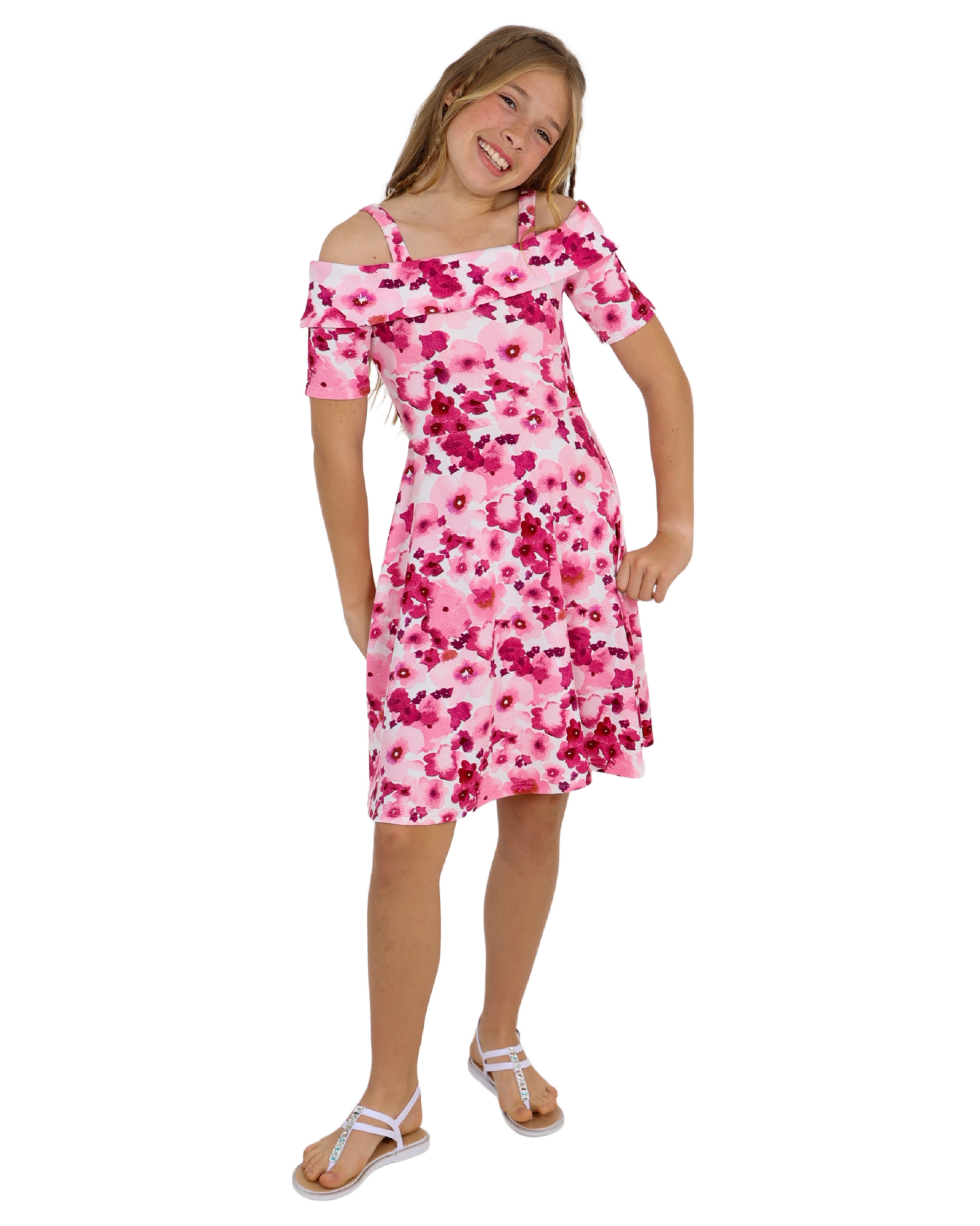 Cold Shoulder Floral Print Dress