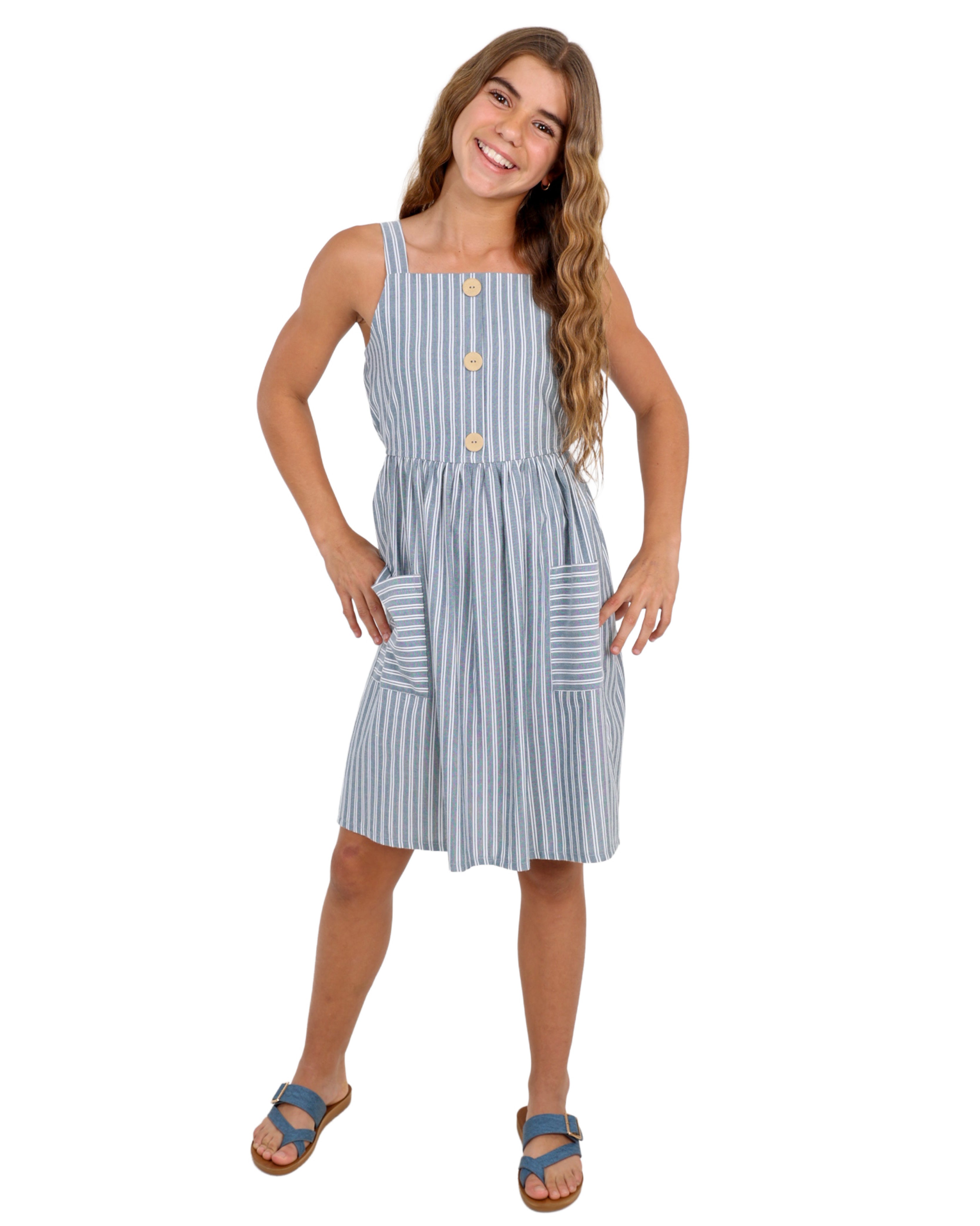 Strappy Striped Dress with Pockets