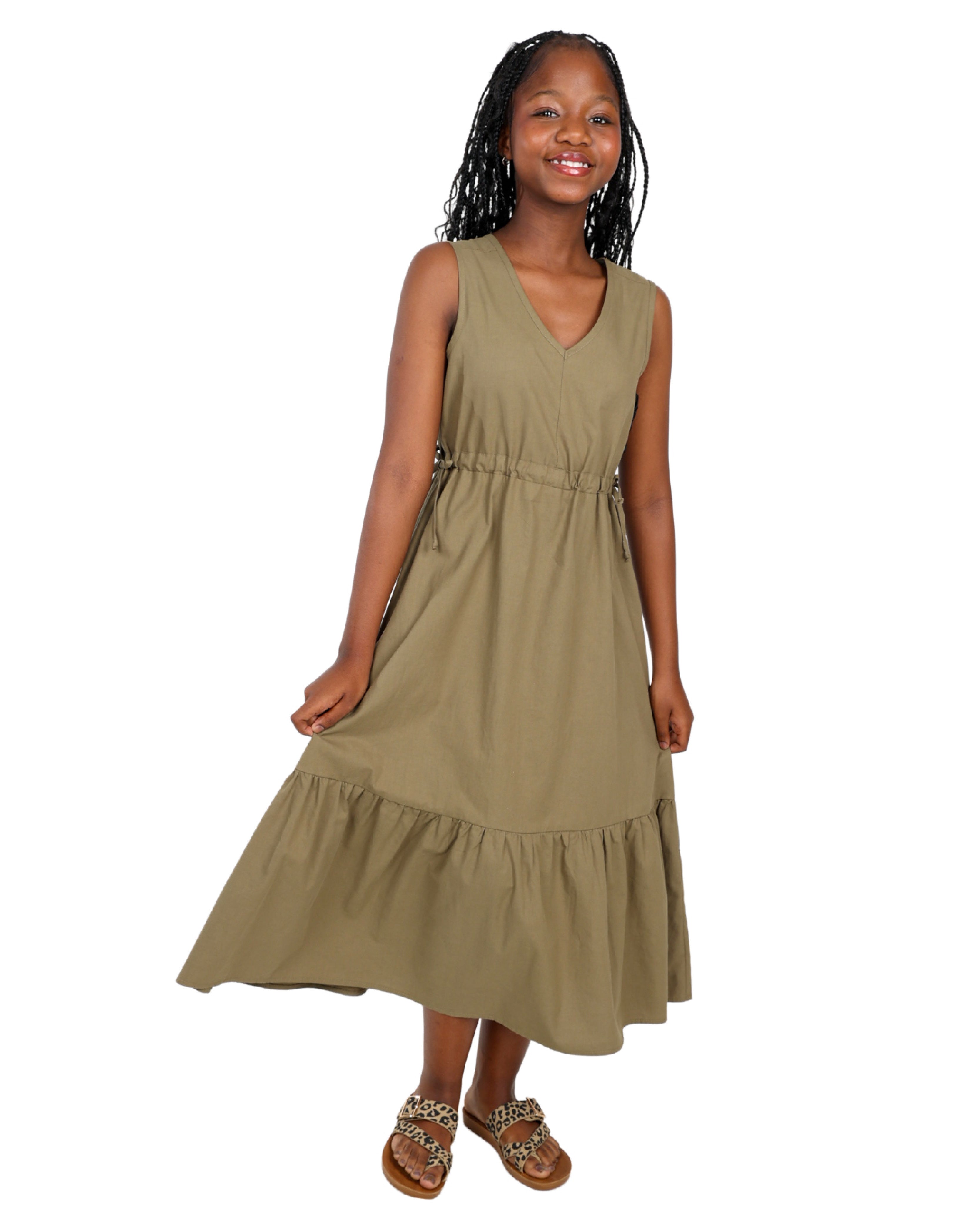 Sleeveless Tiered Olive Maxi Dress