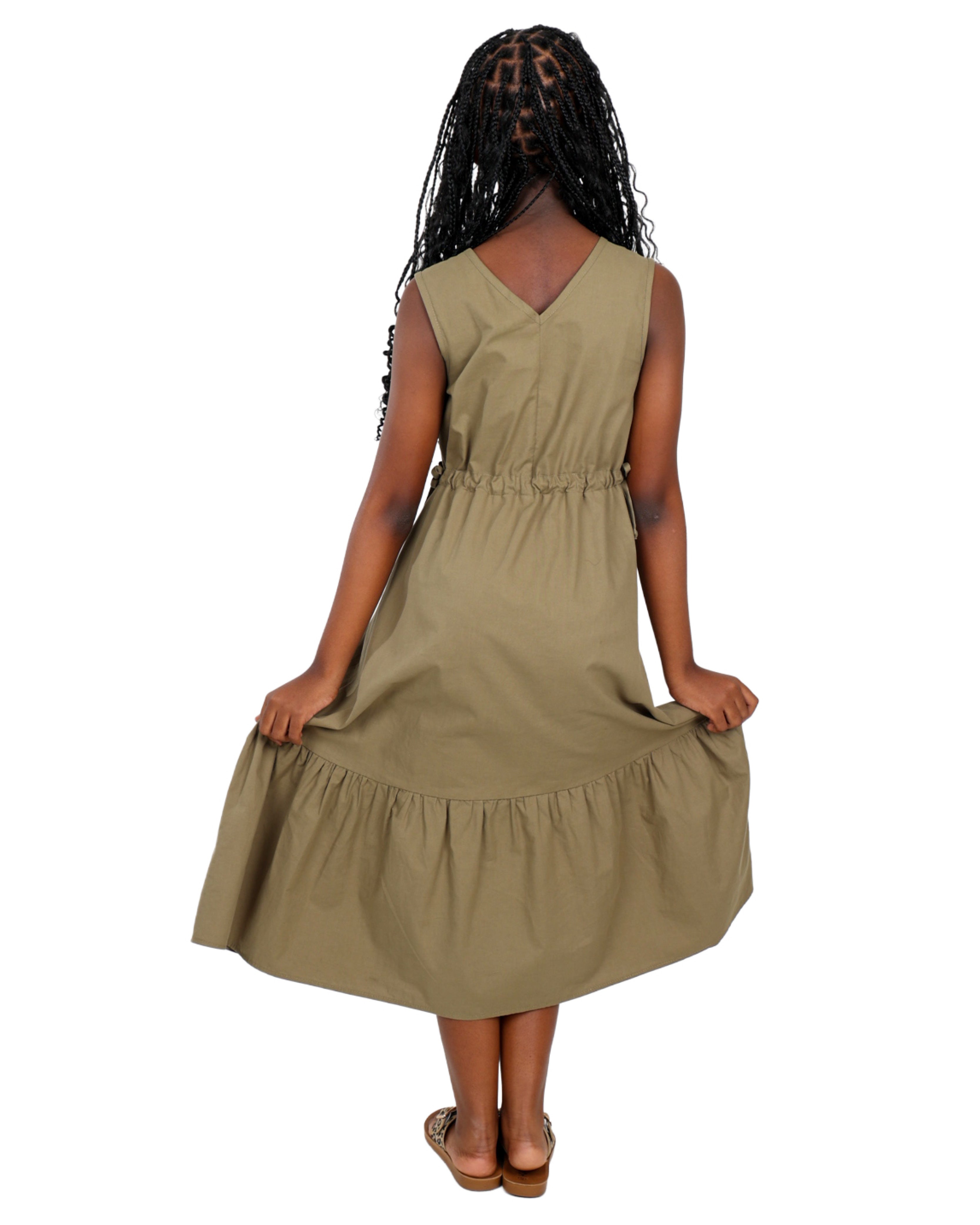 Sleeveless Tiered Olive Maxi Dress