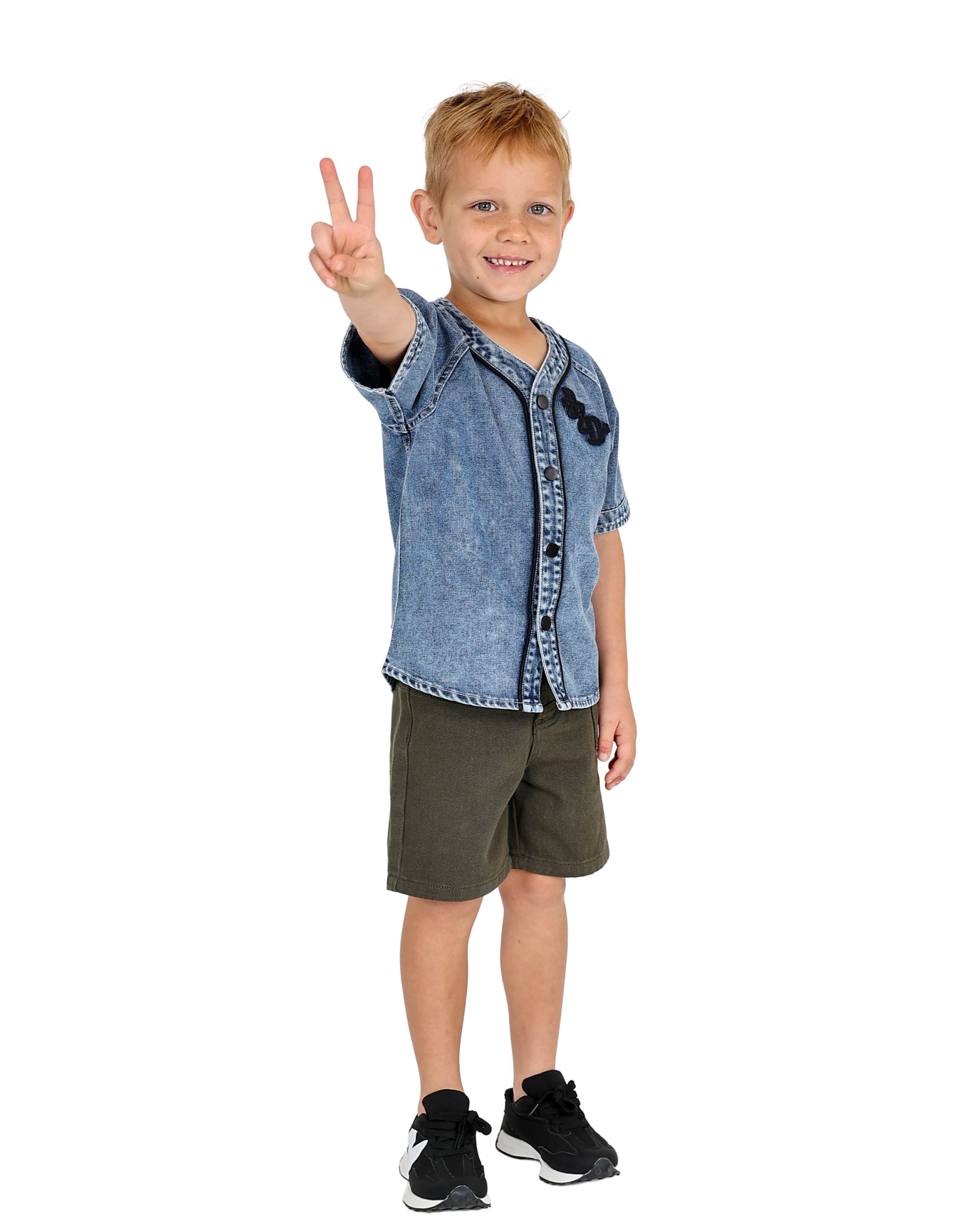 Short Sleeve Medium Indigo Baseball Shirt
